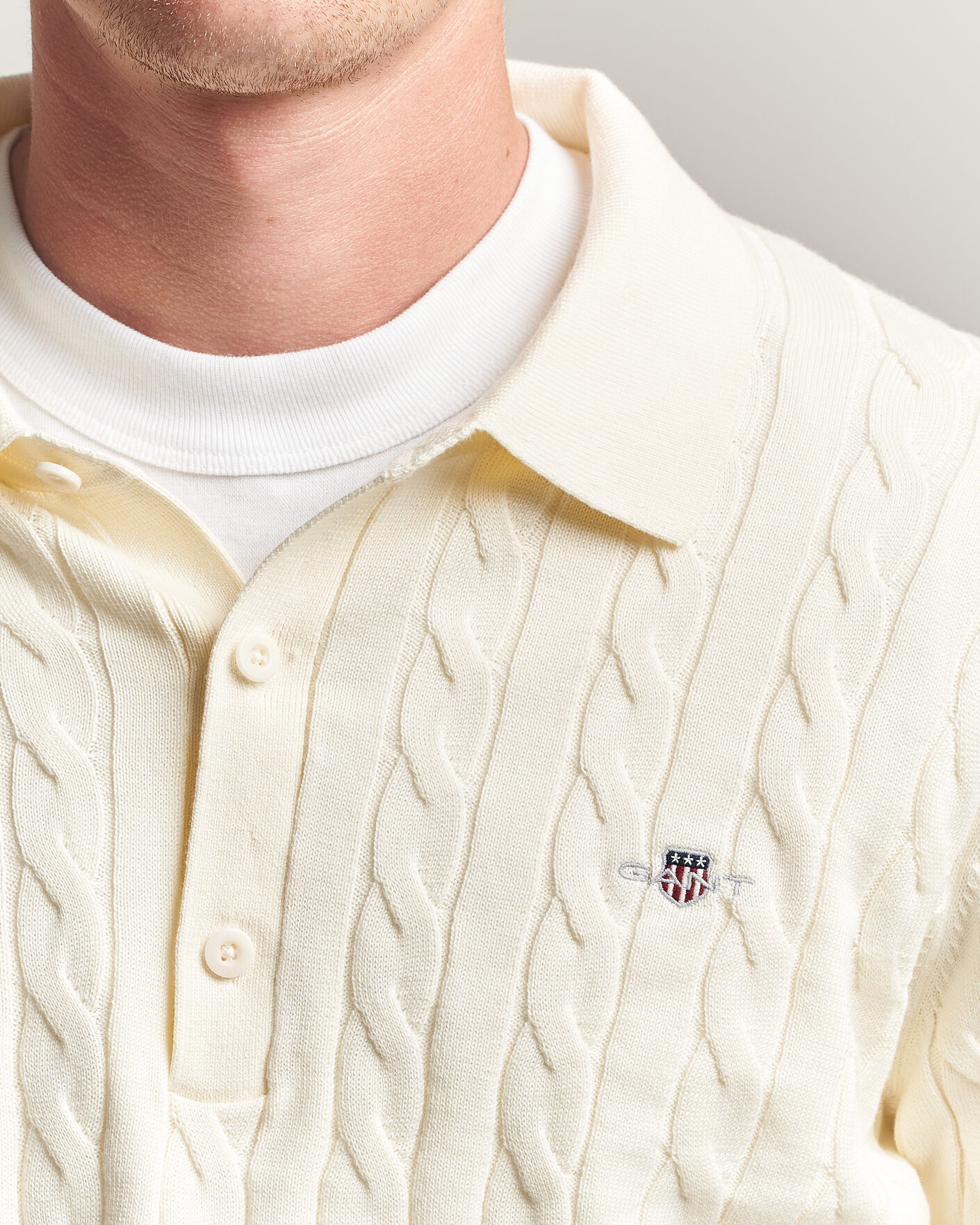 Men | Sweaters & Knitwear | Gant | Cotton Cable Polo Cream