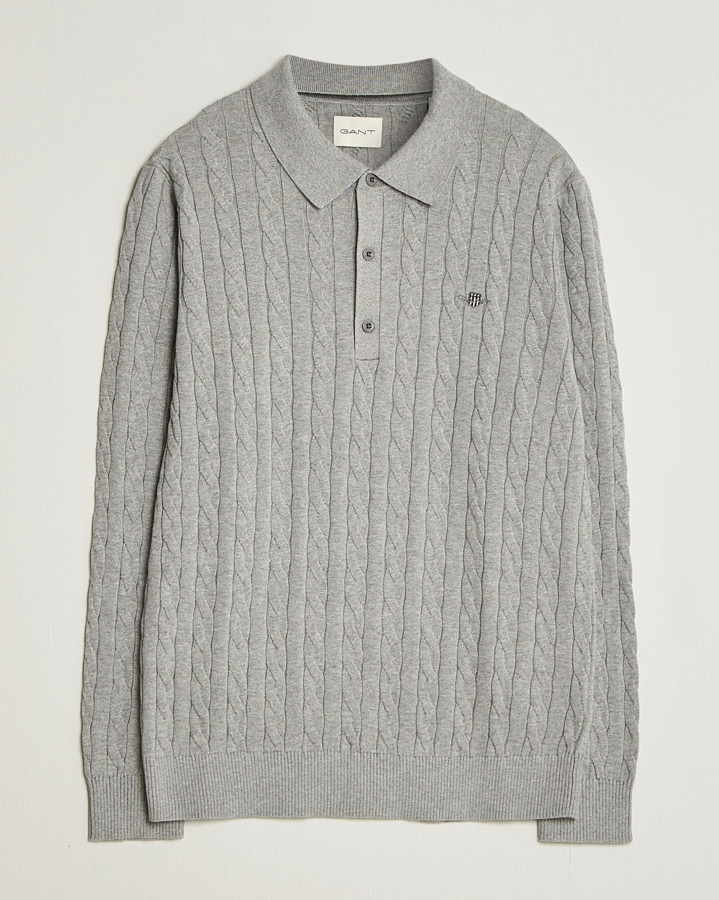 Men | Sweaters & Knitwear | Gant | Cotton Cable Polo Grey Melange