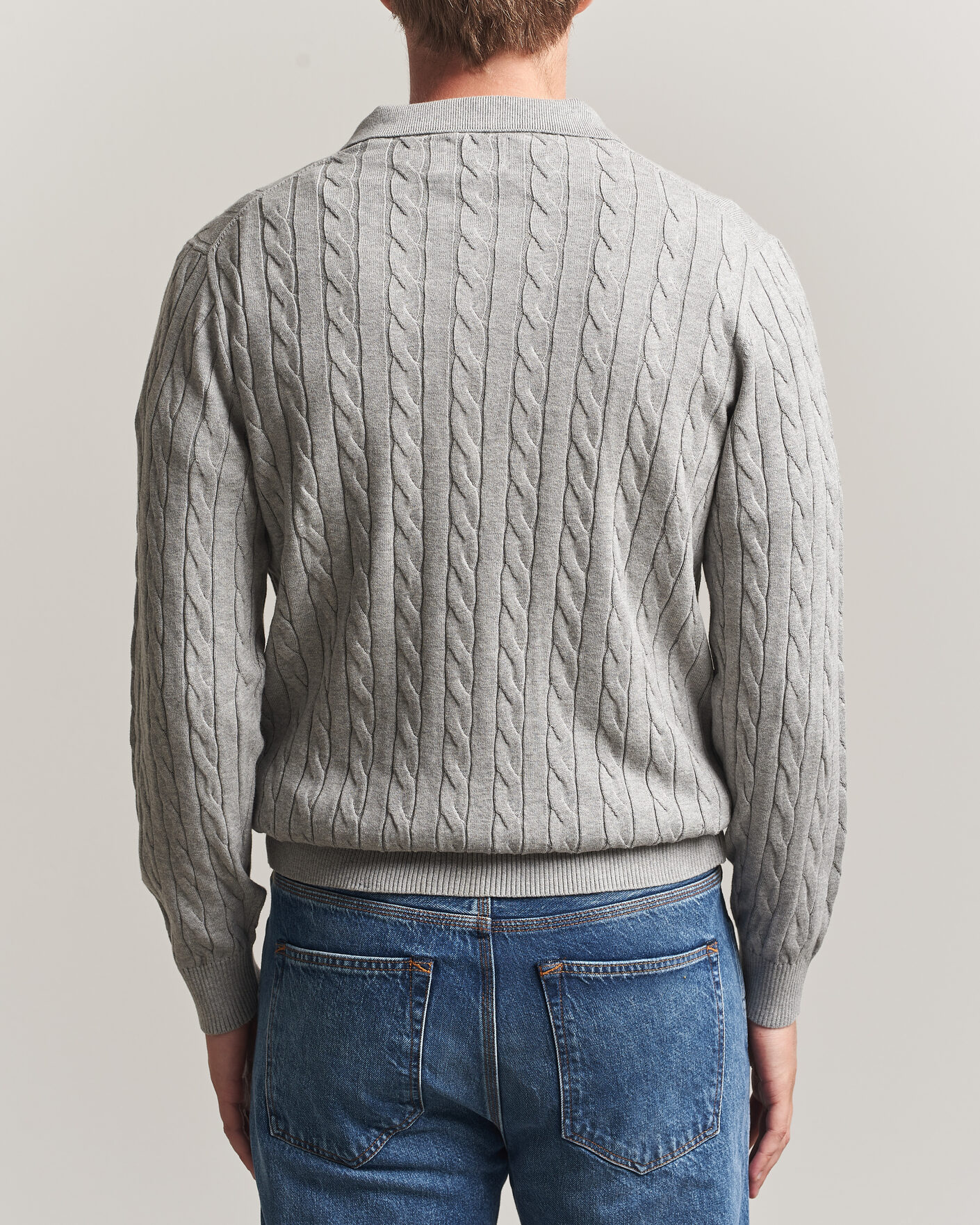 Men | Sweaters & Knitwear | Gant | Cotton Cable Polo Grey Melange