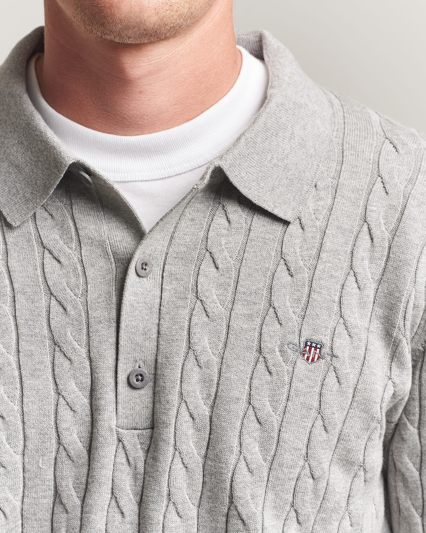Men | Sweaters & Knitwear | Gant | Cotton Cable Polo Grey Melange