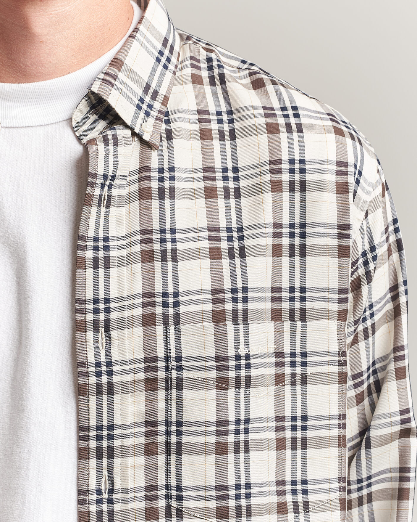 Men | Shirts | Gant | Regular Fit Twill Checked Shirt Sand