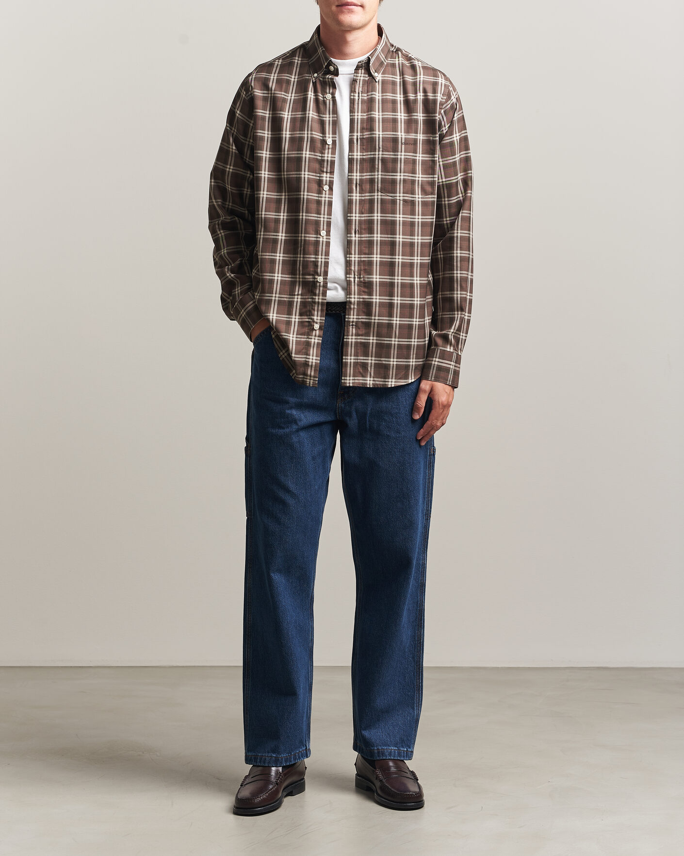 Men | Shirts | Gant | Regular Fit Twill Checked Shirt Faded Taupe
