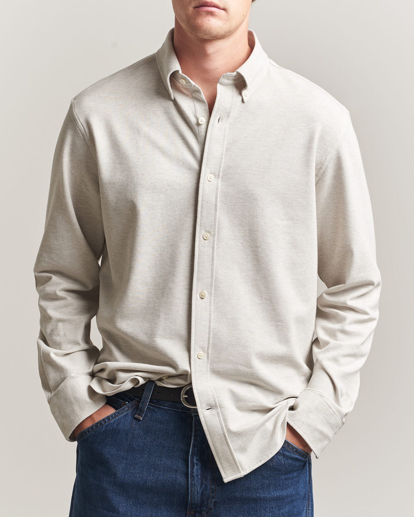 Men | Shirts | Gant | Regular Fit Jersey Pique Shirt Light Beige Melange