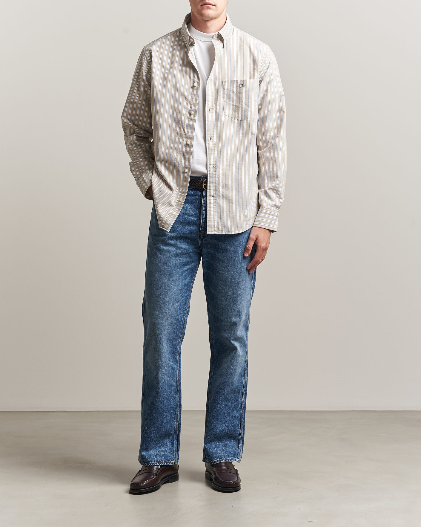 Men | Shirts | Gant | Regular Fit Classic Striped Oxford Shirt Light Taupe