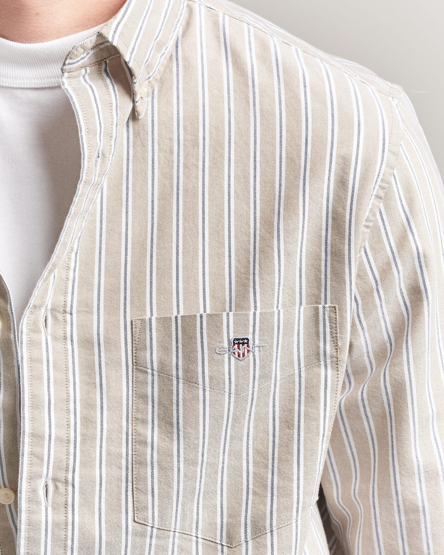 Men | Shirts | Gant | Regular Fit Classic Striped Oxford Shirt Light Taupe