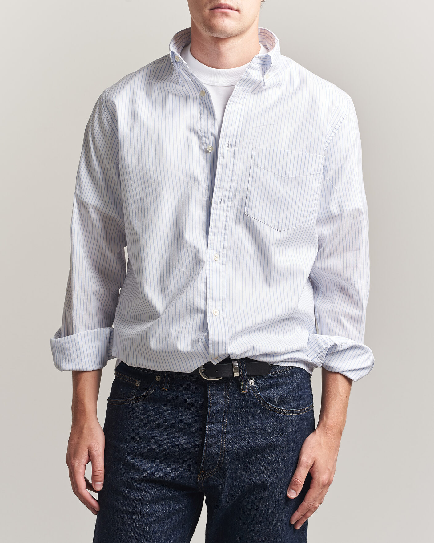 Men | Shirts | Gant | YALE Regular Fit Striped Oxford Shirt Light Blue