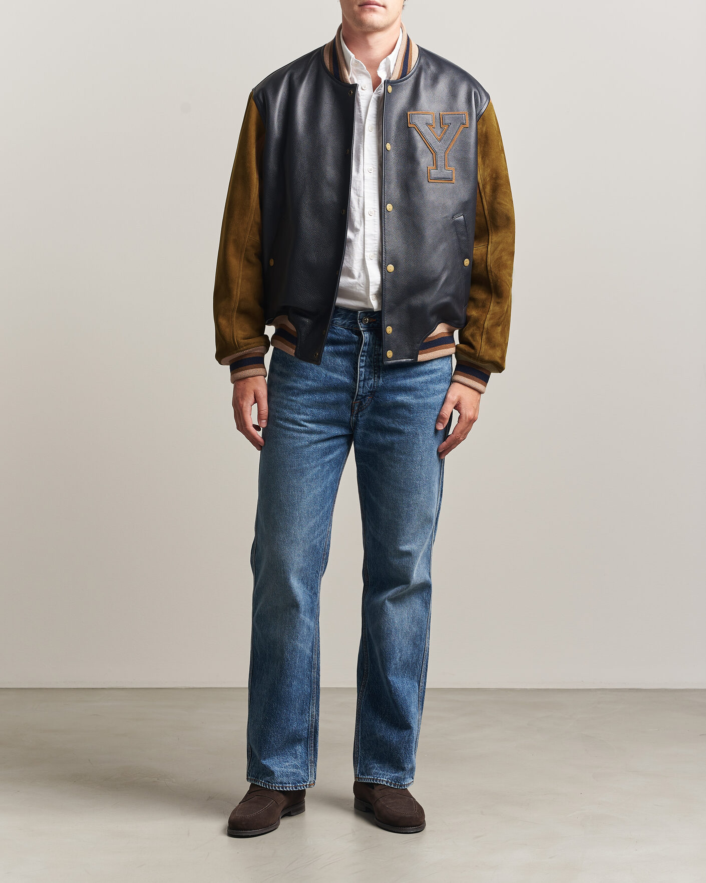 Men | Coats & Jackets | Gant | YALE Suede/Leather Varsity Jacket Navy