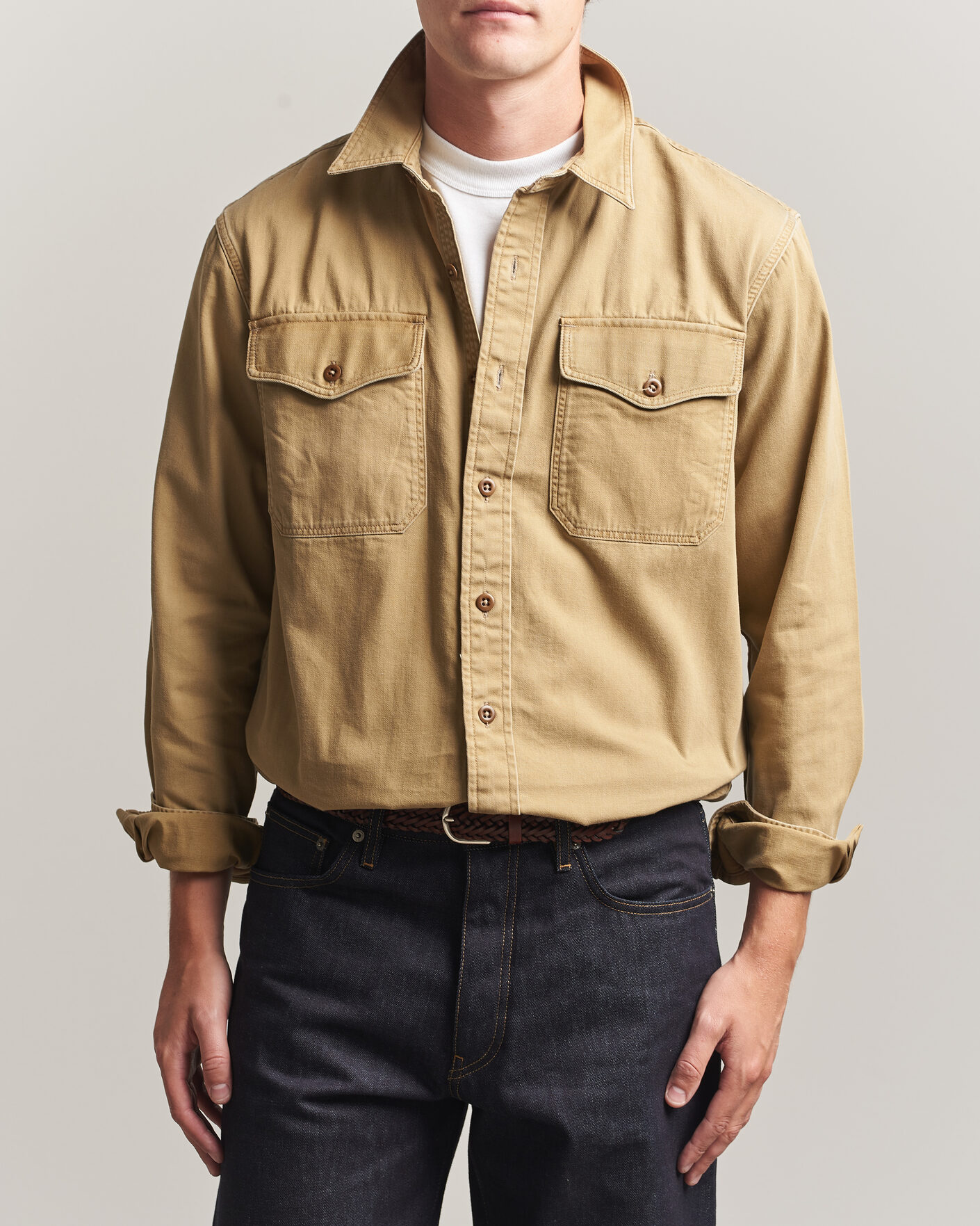 RRL Officers Shirt Faded Tan at CareOfCarl.com