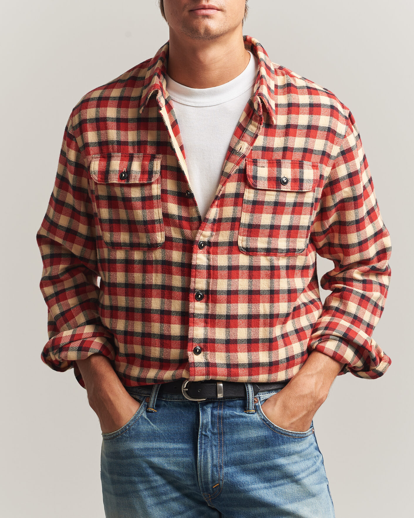 Men | Shirts | RRL | Plaid Flannel Shirt Red/Cream