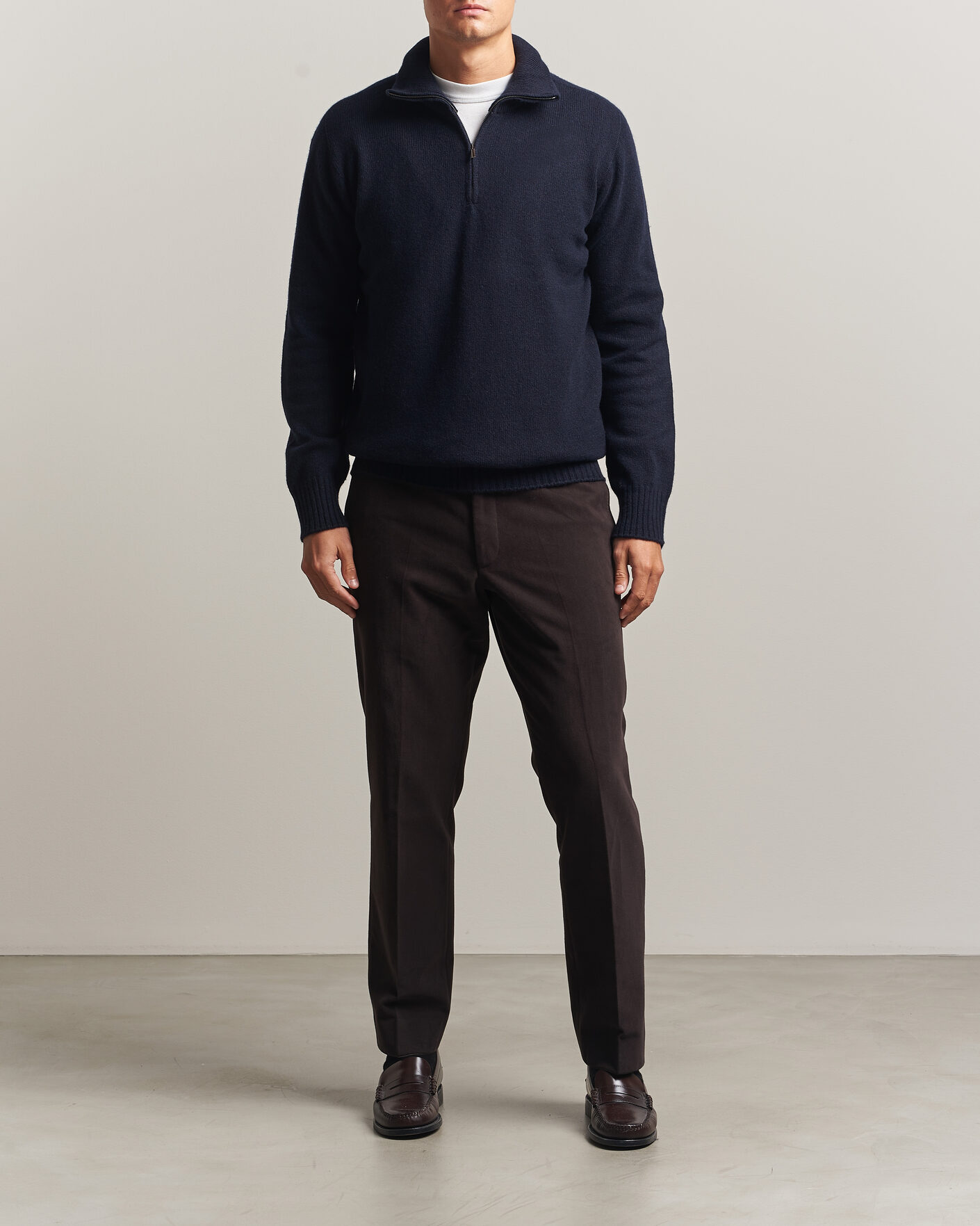 Men | Sweaters & Knitwear | Altea | Wool/Cashmere Half Zip Navy
