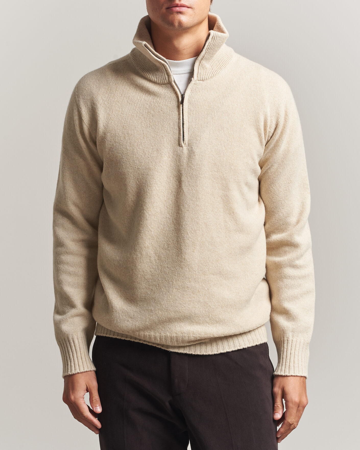 Men | Sweaters & Knitwear | Altea | Wool/Cashmere Half Zip Beige