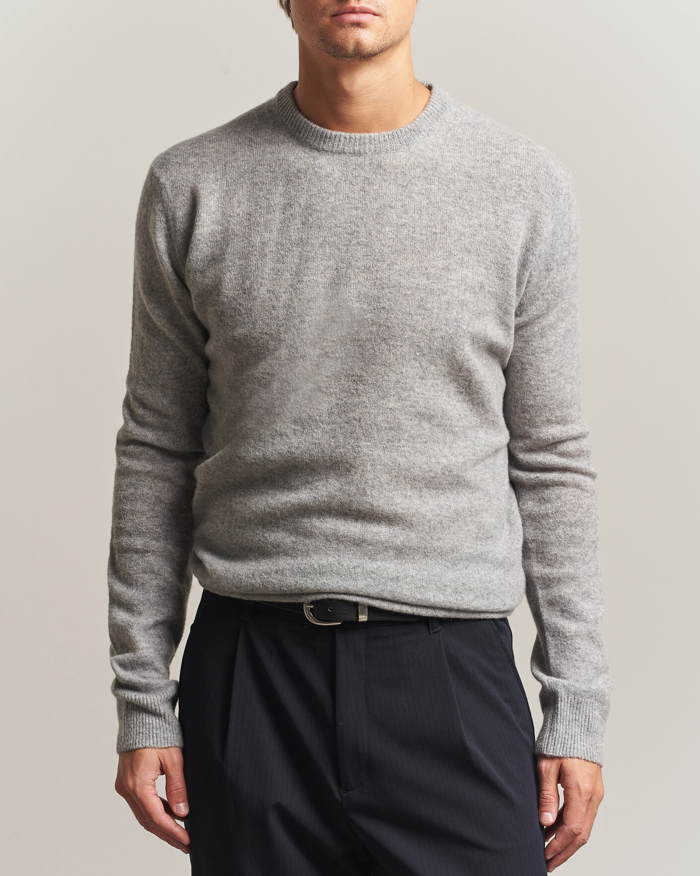 Brunello Cucinelli Cashmere Rib Crew Neck Sweater Pearl Grey at