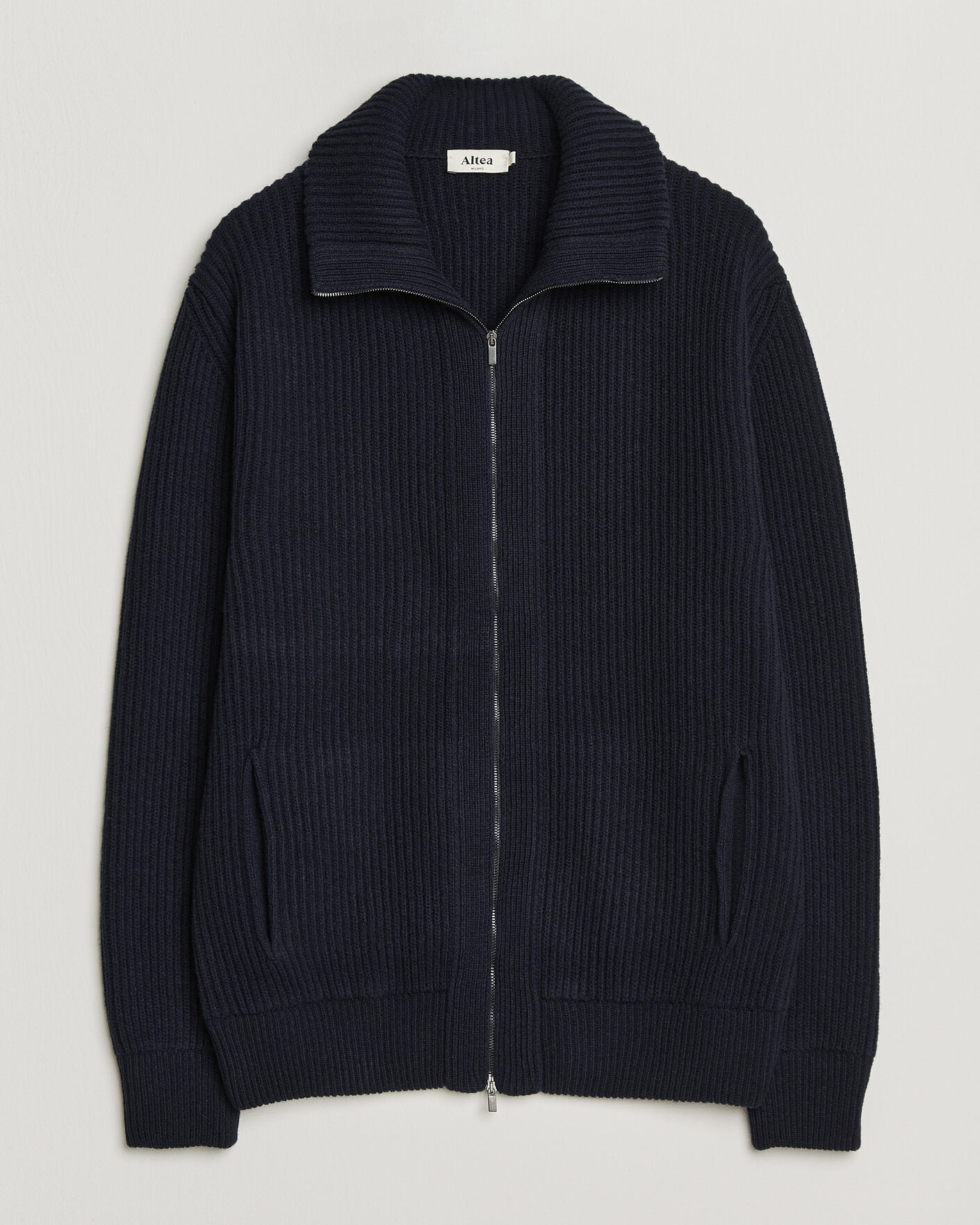 Men | Sweaters & Knitwear | Altea | Rib Wool Bomber Cardigan Navy