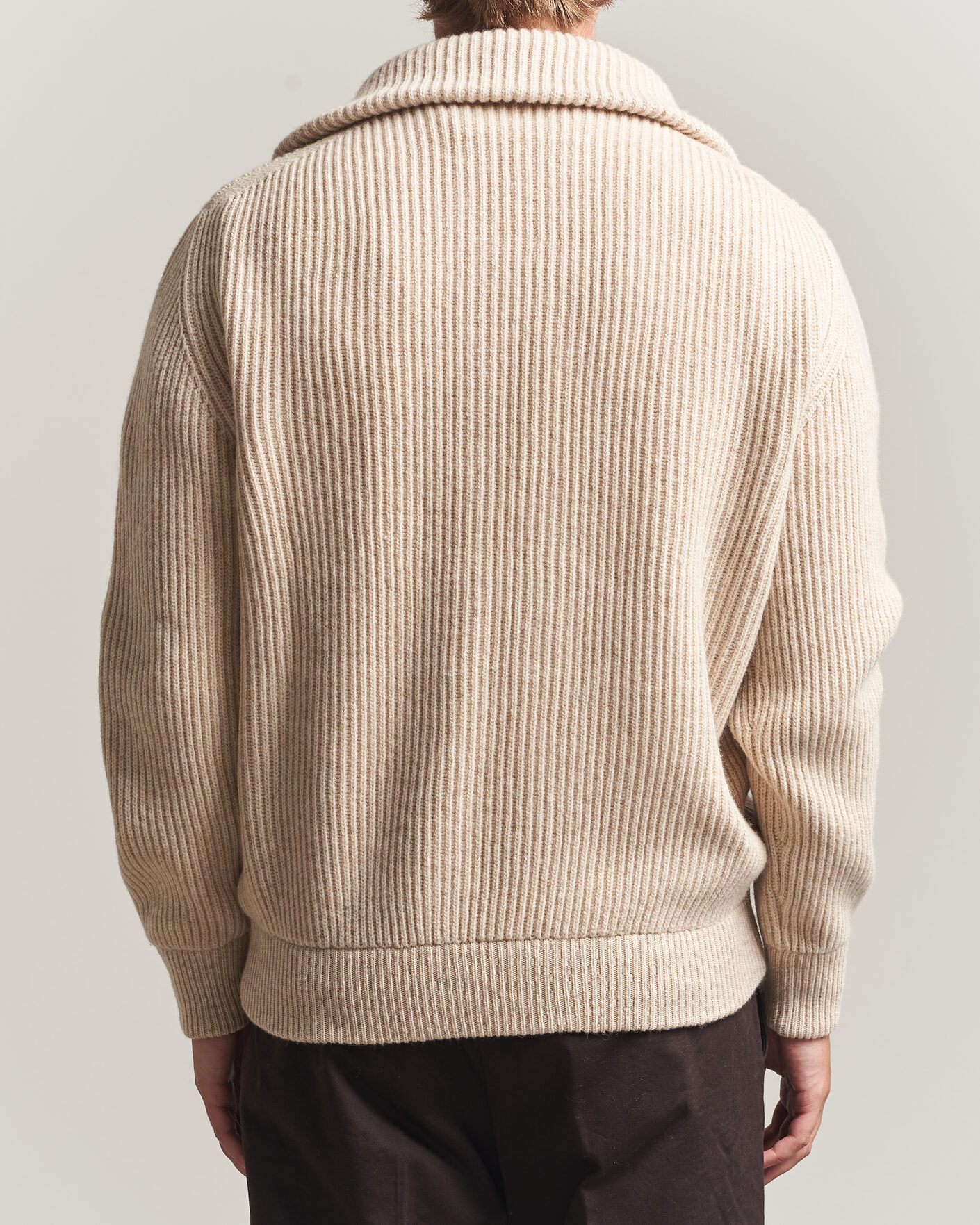 Men | Sweaters & Knitwear | Altea | Rib Wool Bomber Cardigan Beige