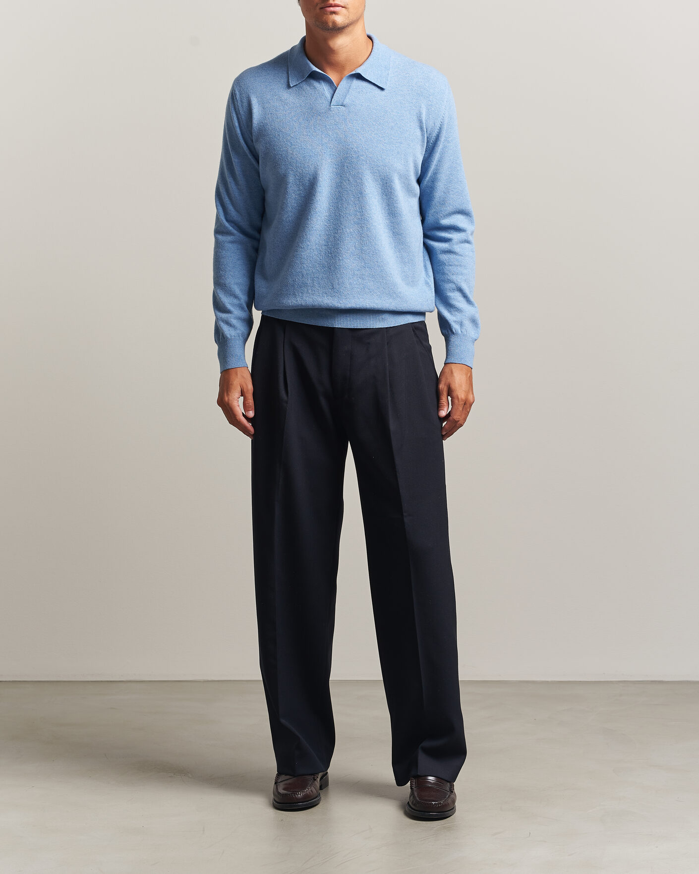 Men | Sweaters & Knitwear | Altea | Long Sleeve Knitted Polo Sky Blue