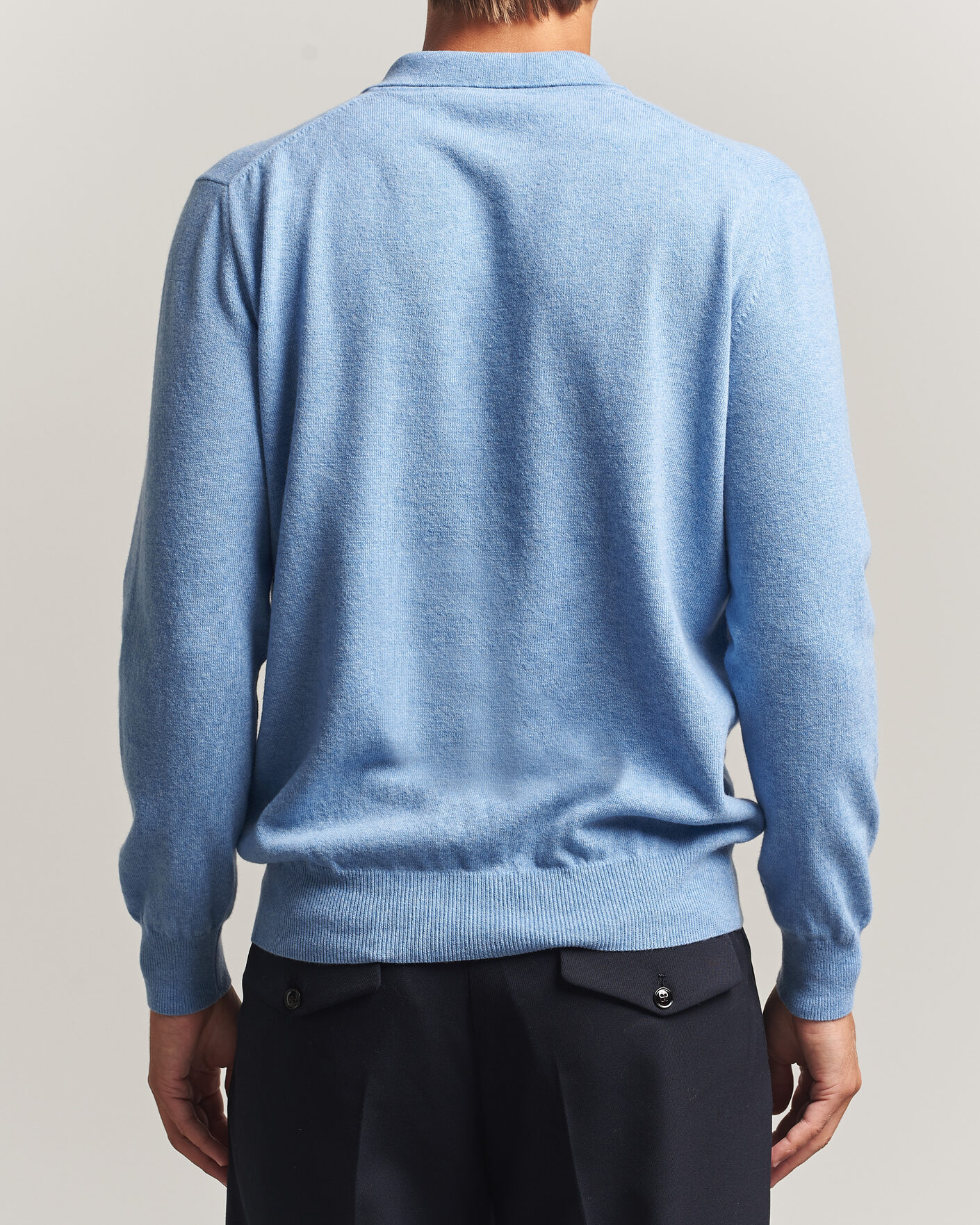 Men | Sweaters & Knitwear | Altea | Long Sleeve Knitted Polo Sky Blue