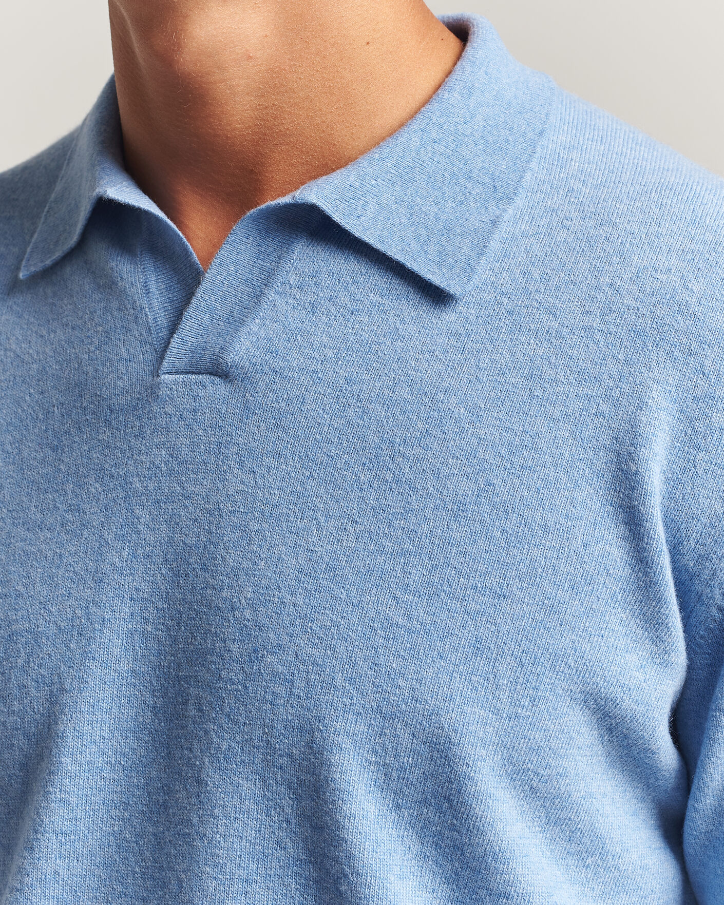 Men | Sweaters & Knitwear | Altea | Long Sleeve Knitted Polo Sky Blue