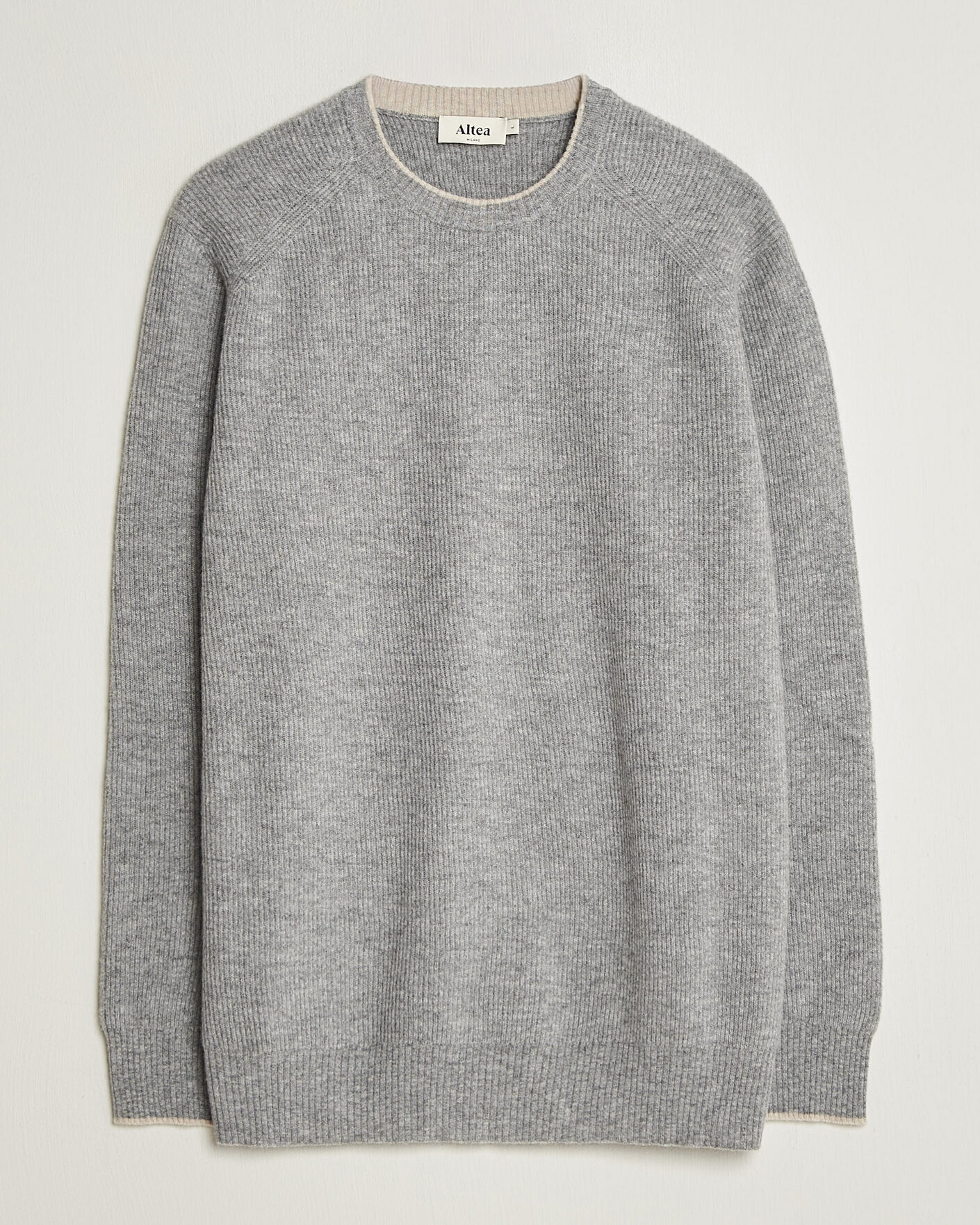 Men | Sweaters & Knitwear | Altea | Rib Wool Raglan Sweater Light Grey