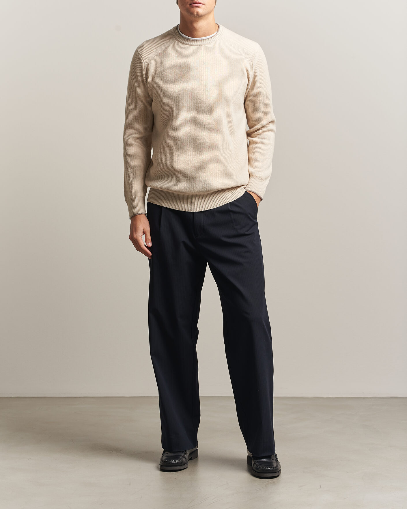 Men | Sweaters & Knitwear | Altea | Rib Wool Raglan Sweater Cream