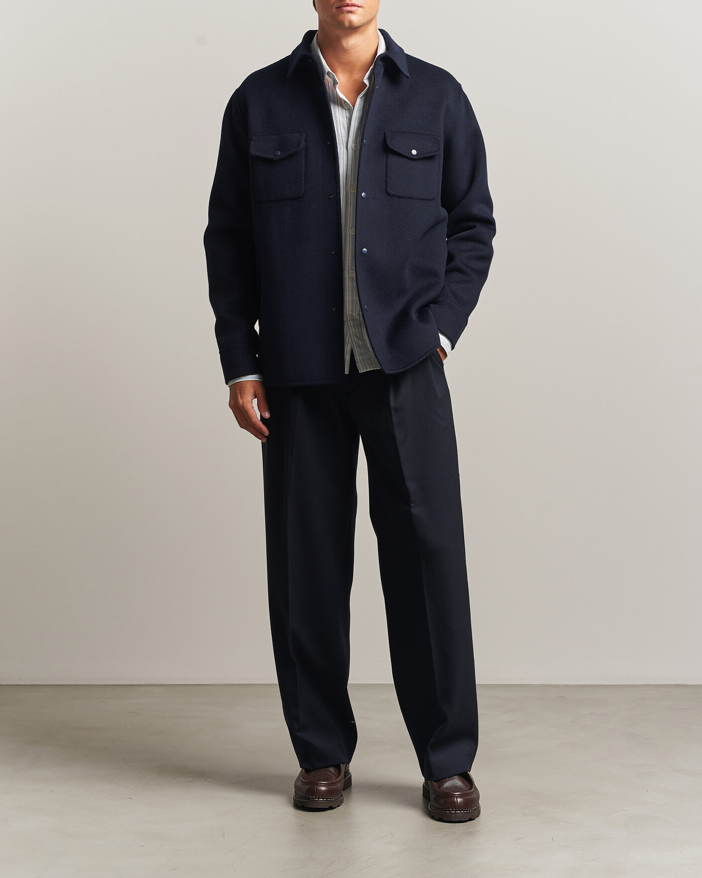 Aspesi Double Wool Shirt Jacket Navy at CareOfCarl.com