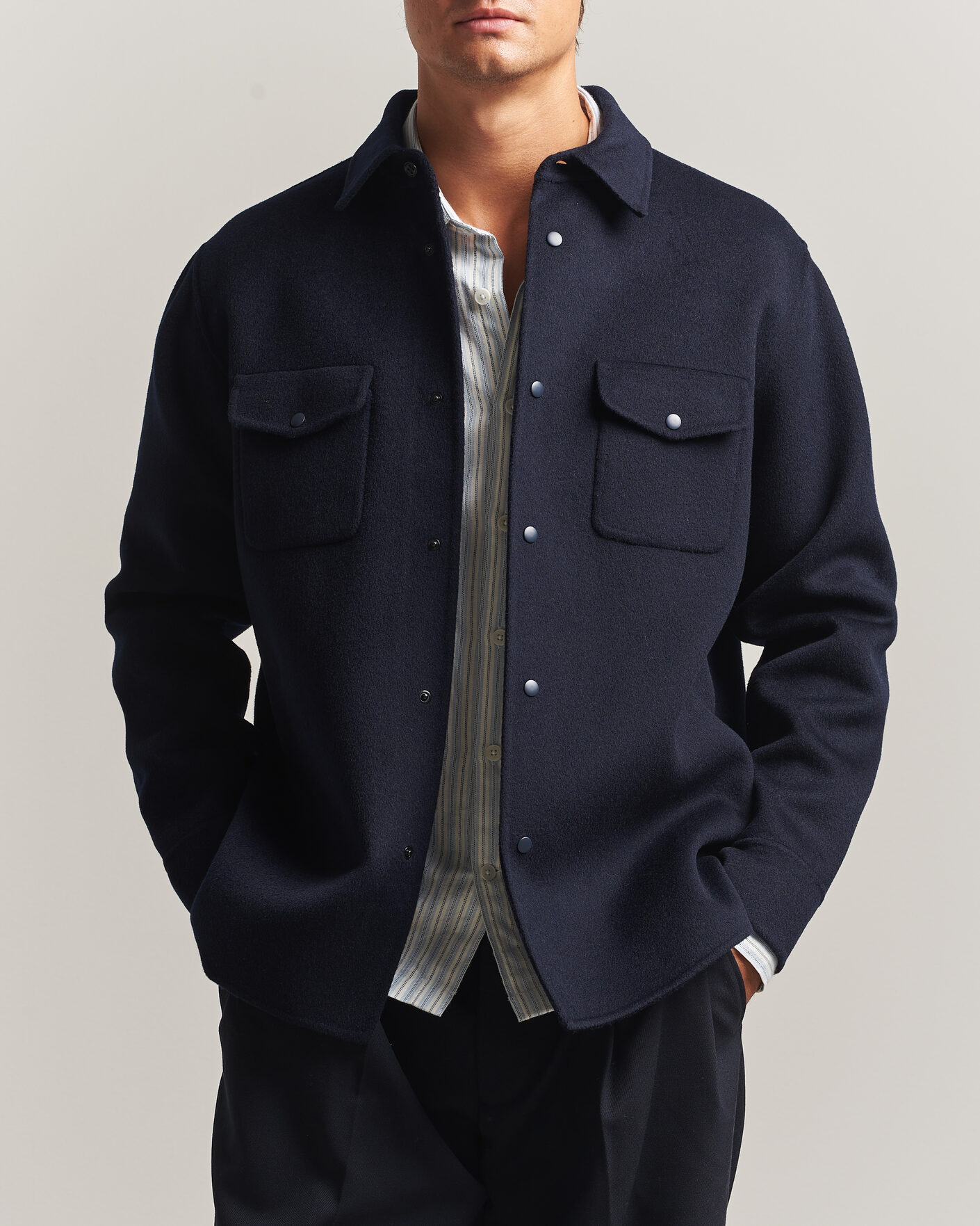 Men | Coats & Jackets | Aspesi | Double Wool Shirt Jacket Navy