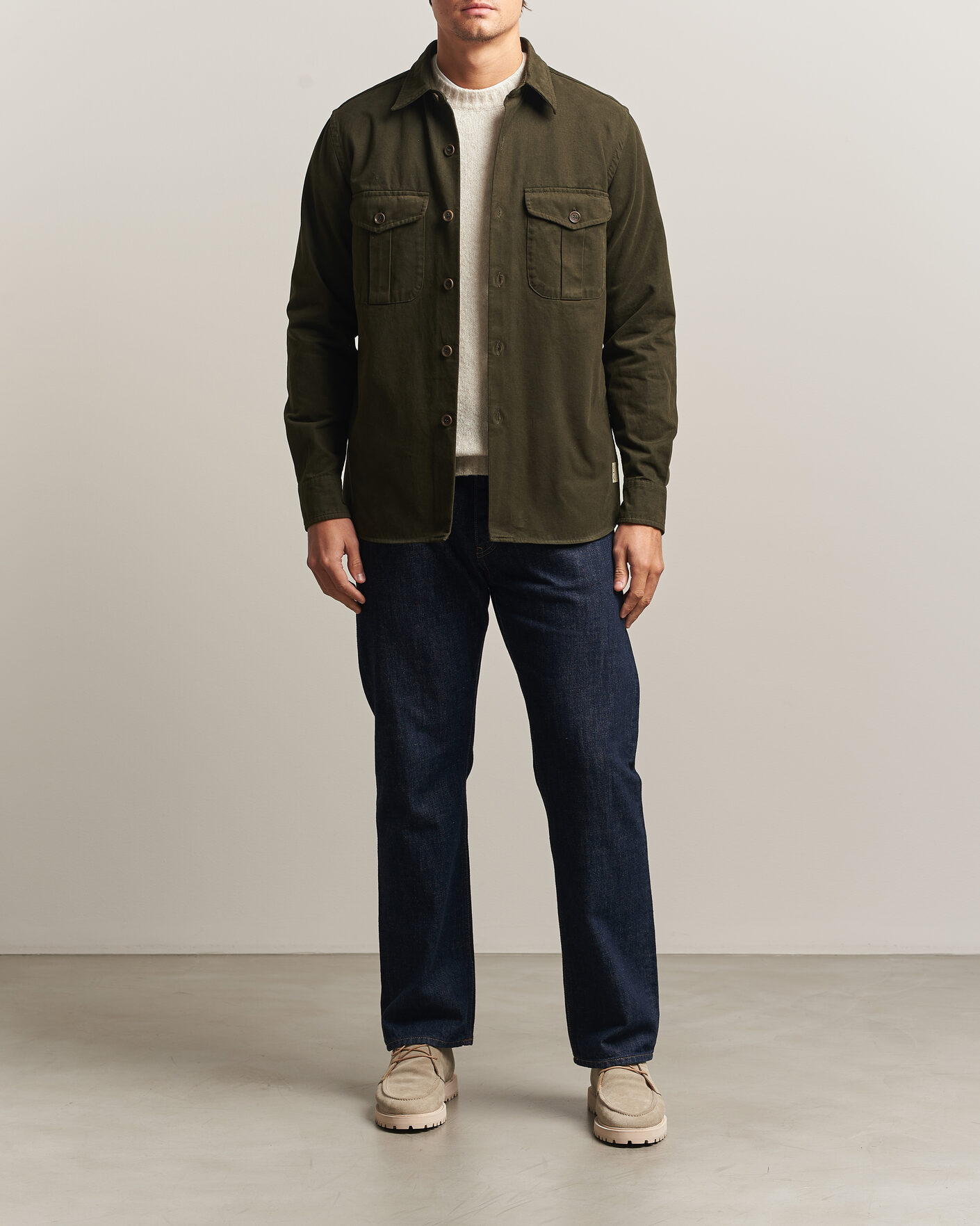 Men | Shirts | Aspesi | Twill Cotton Overshirt Military