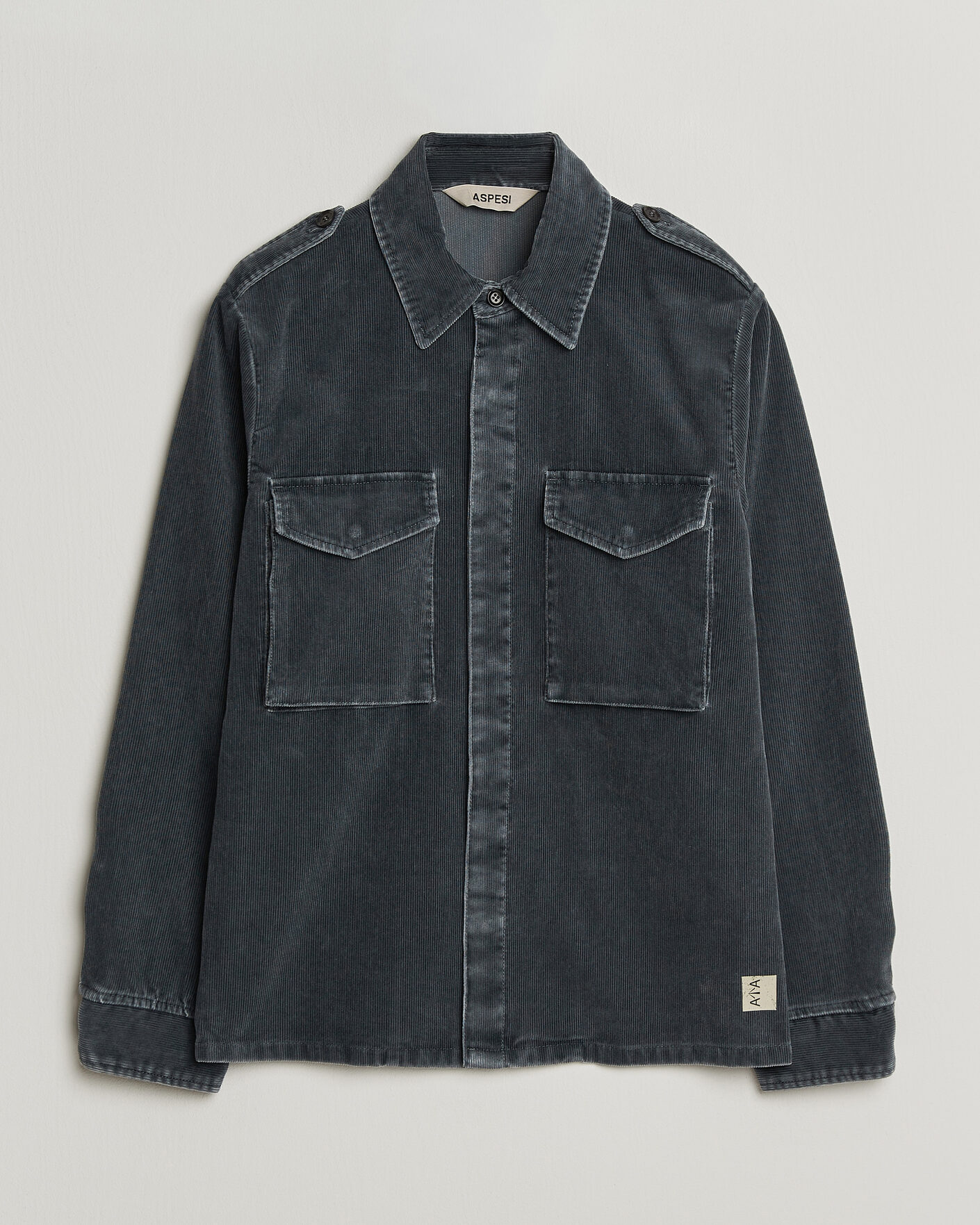 Men | Shirts | Aspesi | Double Pocket Corduroy Overshirt Washed Black