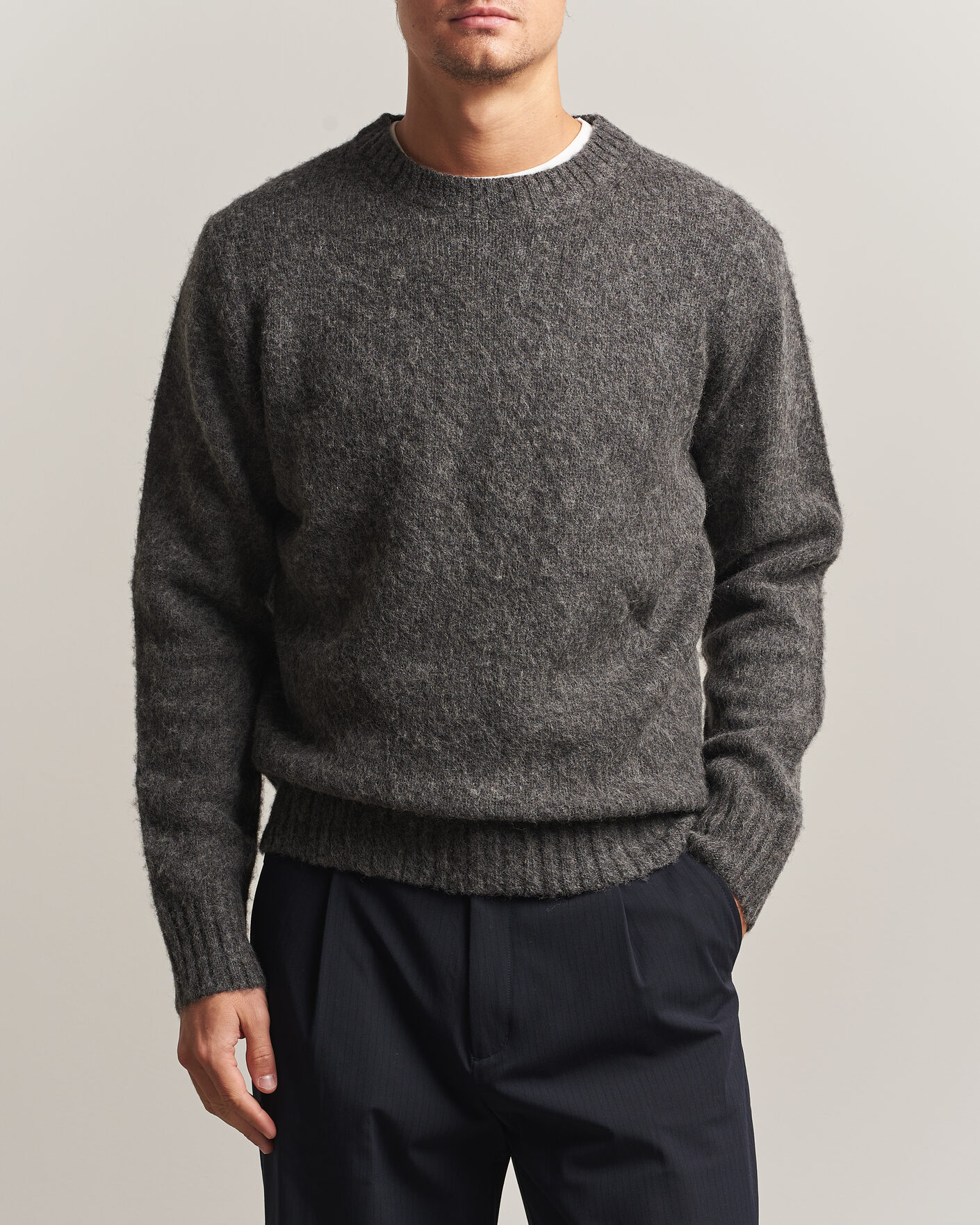 Men | Sweaters & Knitwear | Aspesi | Brushed Shetland Sweater Grey Melange