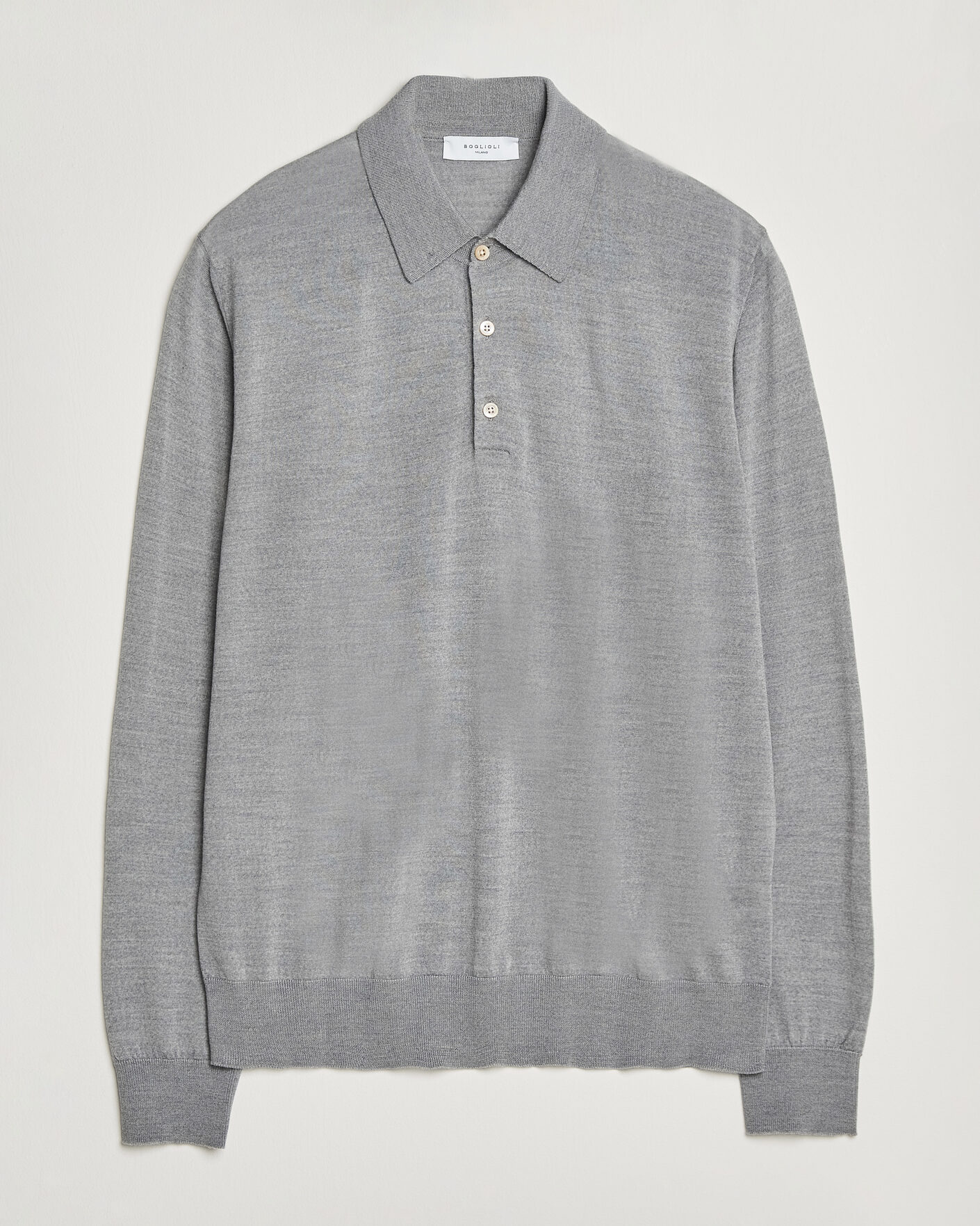 Men | Sweaters & Knitwear | Boglioli | Knitted Long Sleeve Polo Light Grey