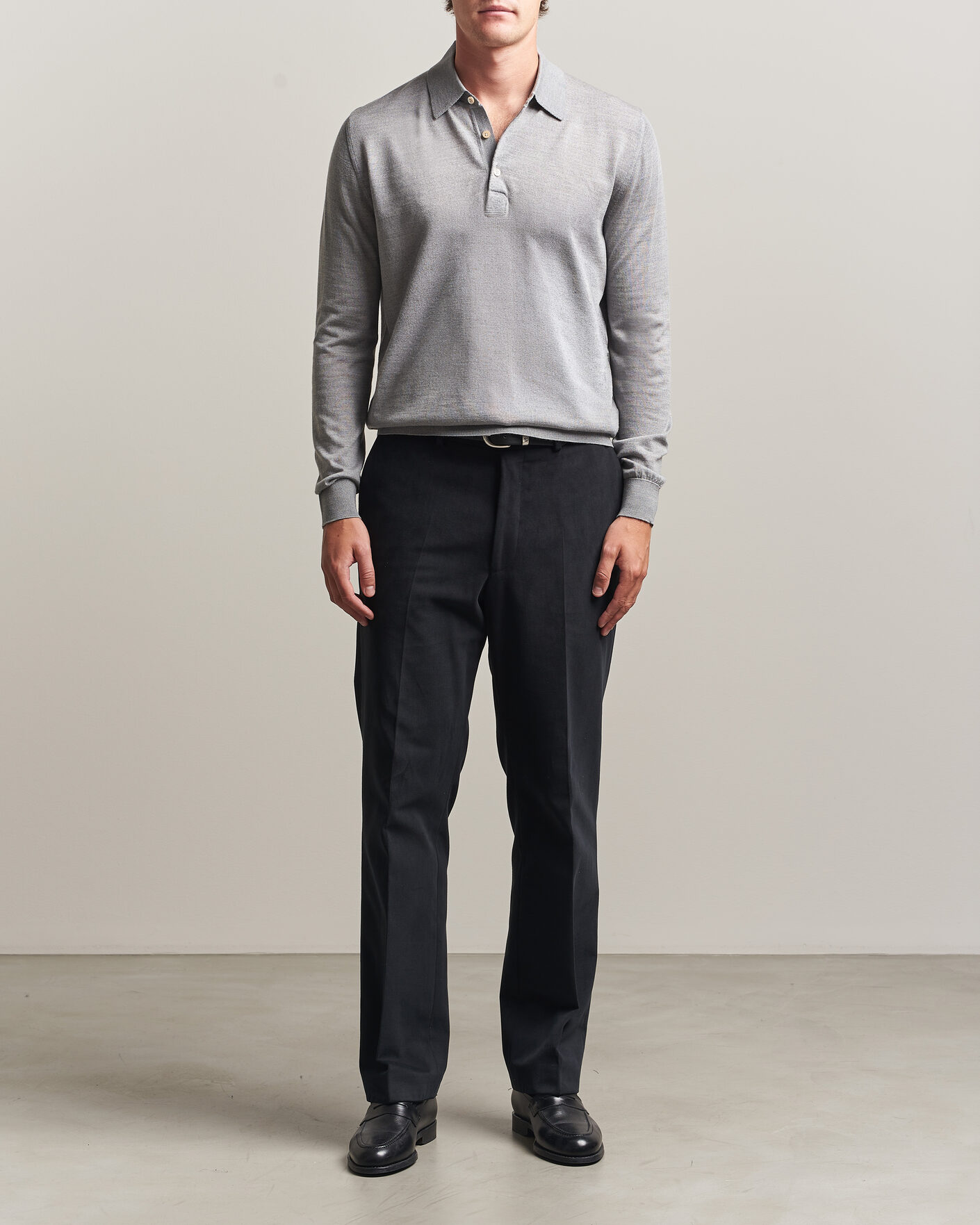 Men | Sweaters & Knitwear | Boglioli | Knitted Long Sleeve Polo Light Grey