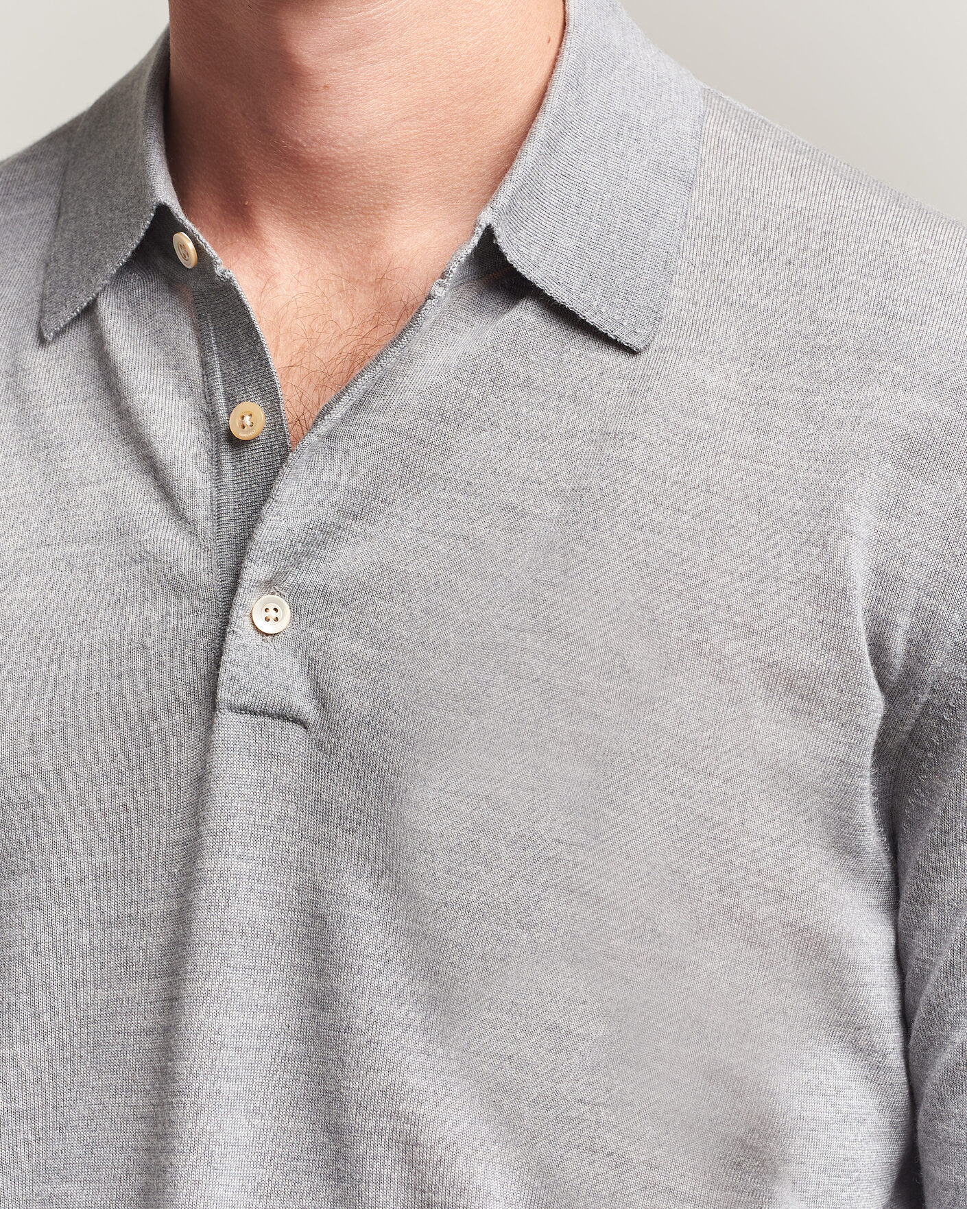Men | Sweaters & Knitwear | Boglioli | Knitted Long Sleeve Polo Light Grey