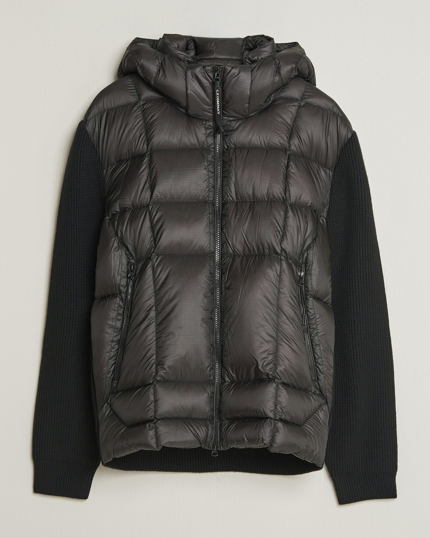 Men | Coats & Jackets | C.P. Company | Merino Wool Padded Hybrid Hood Jacket Black