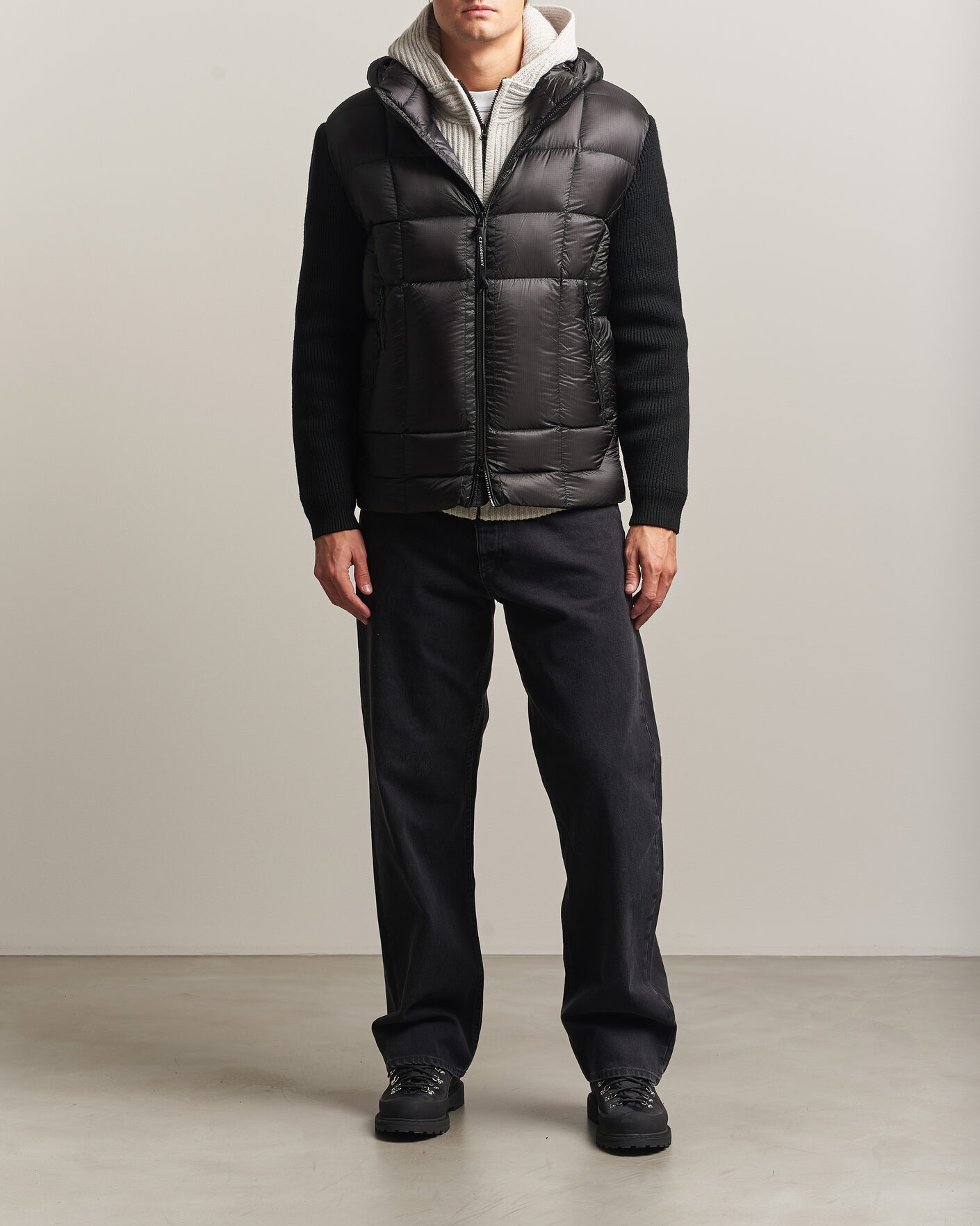 Men | Coats & Jackets | C.P. Company | Merino Wool Padded Hybrid Hood Jacket Black