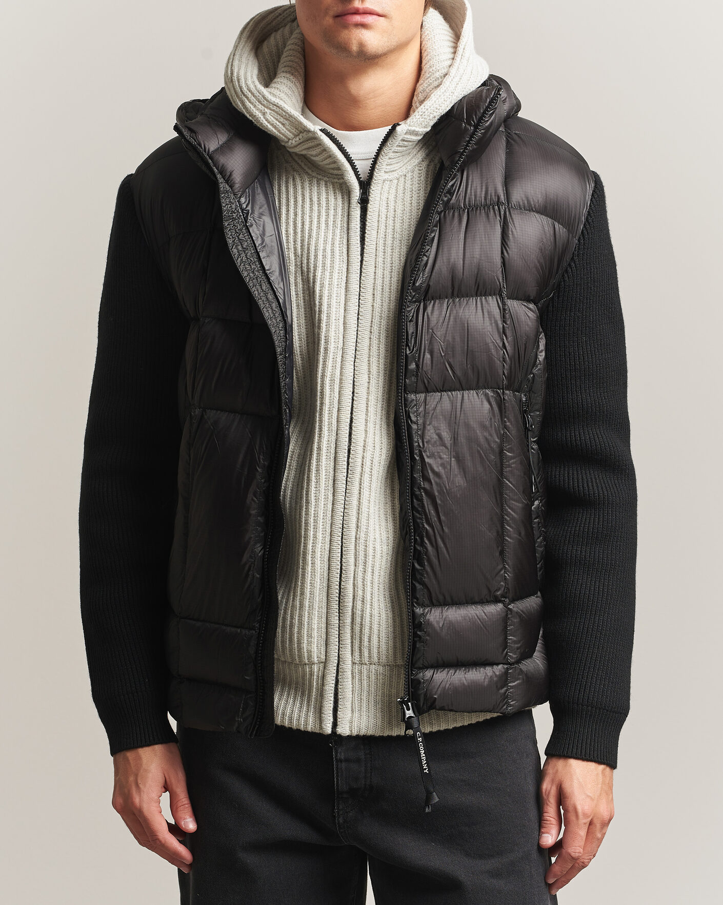Men | Coats & Jackets | C.P. Company | Merino Wool Padded Hybrid Hood Jacket Black