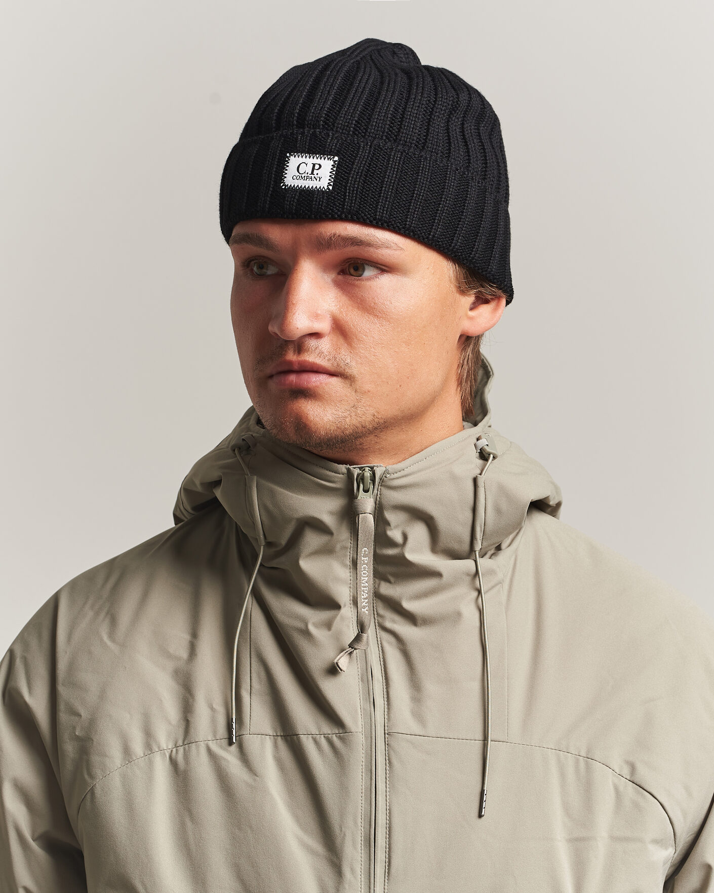 Men | Beanies | C.P. Company | Extra Fine Merino Rib Knitted Hat Black