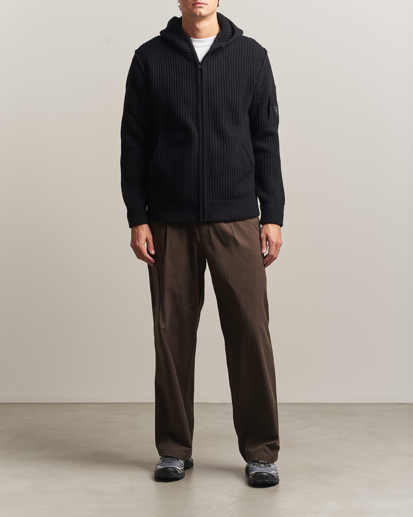 Men | Sweaters & Knitwear | C.P. Company | Heavy Lambswool Hood Zip Black