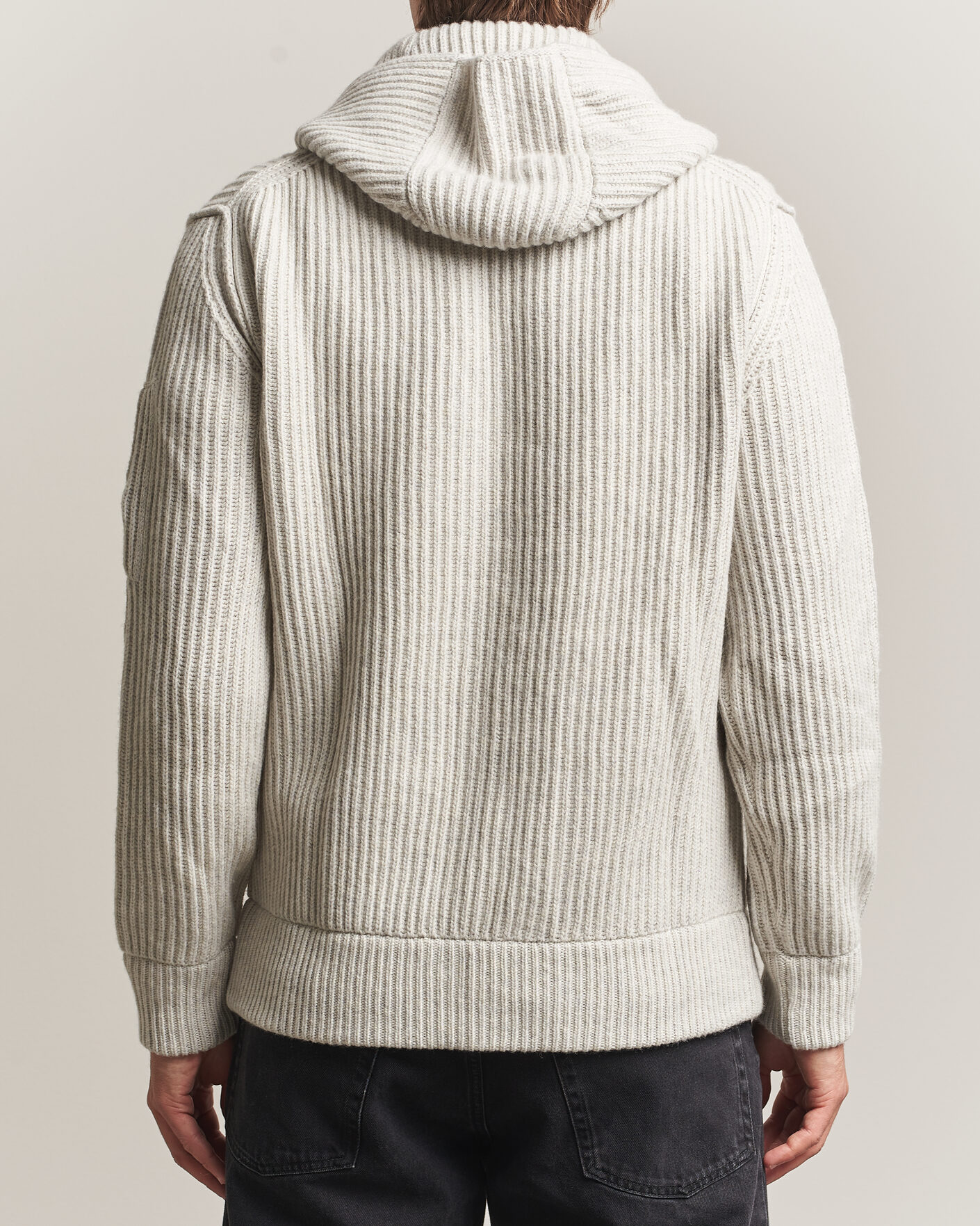 Men | Sweaters & Knitwear | C.P. Company | Heavy Lambswool Hood Zip Light Grey