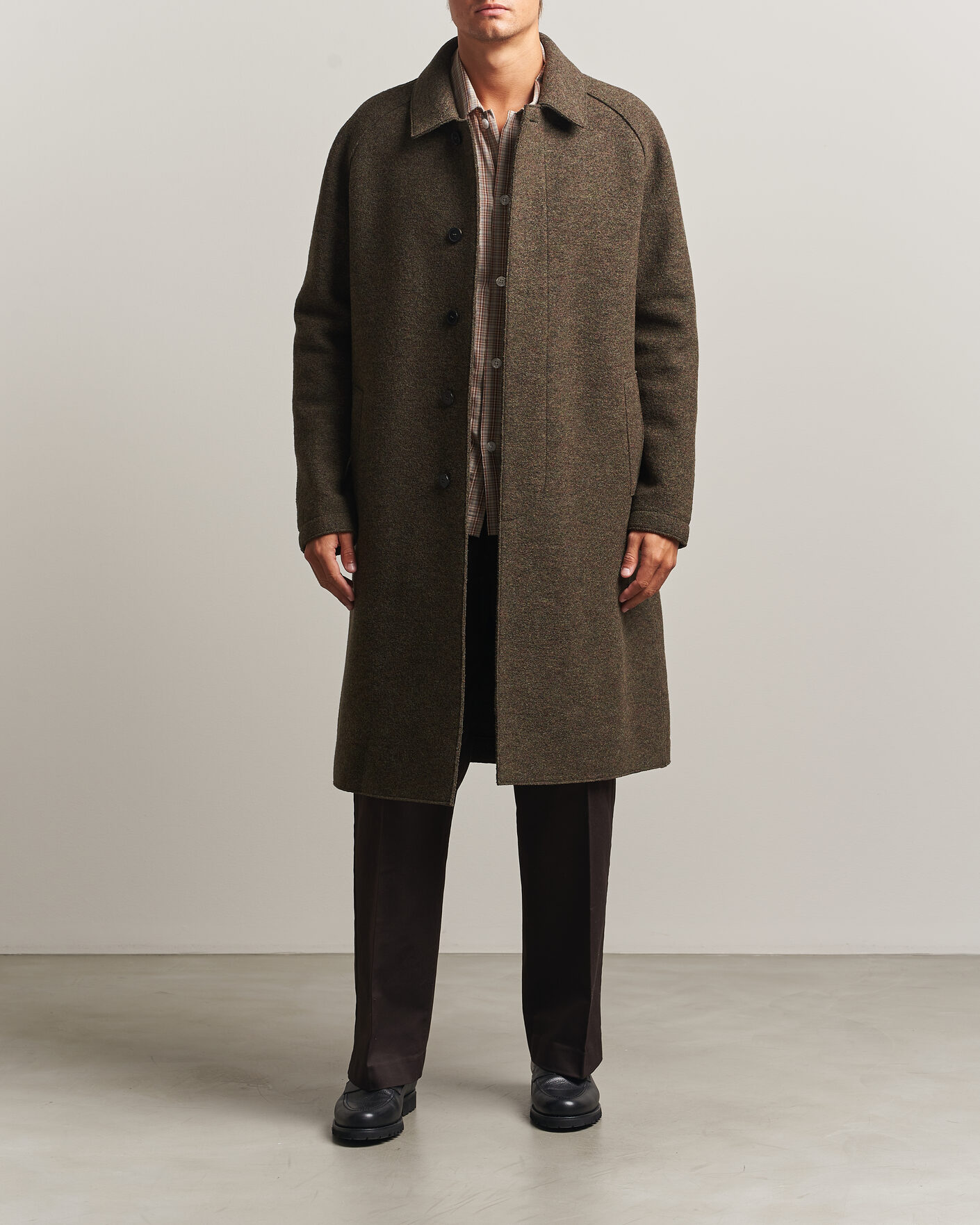Harris Wharf London Boiled Wool Fly Front Balmacan Coat Brown