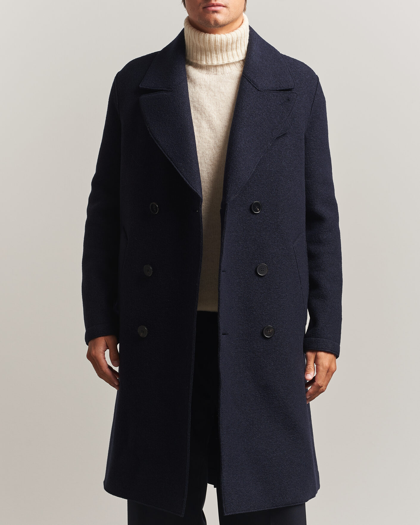 Men | Coats & Jackets | Harris Wharf London | Pressed Wool Long Peacoat Navy Blue