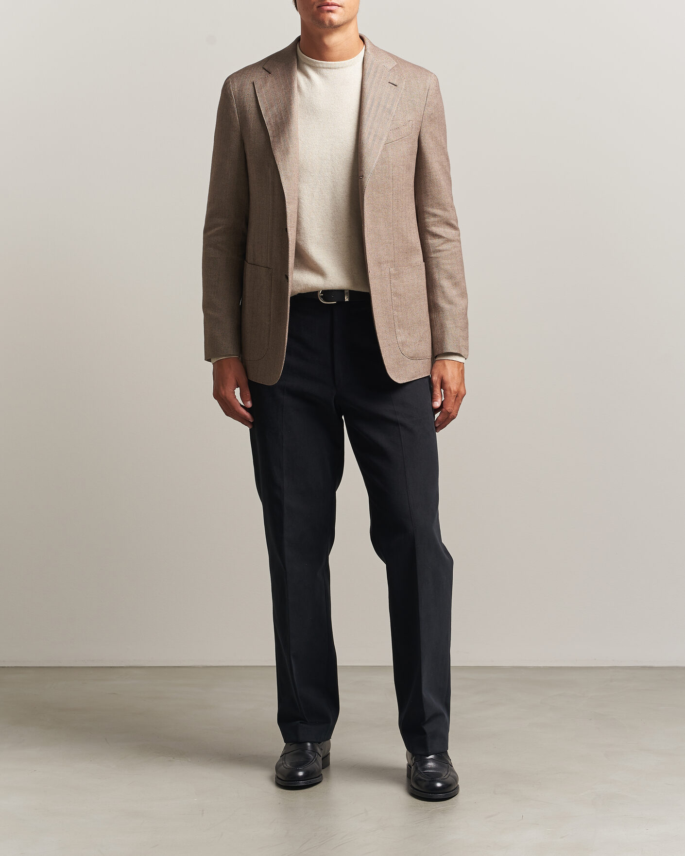 Men | Blazers | Caruso | Aida Herringbone Cotton Flannel Blazer Beige