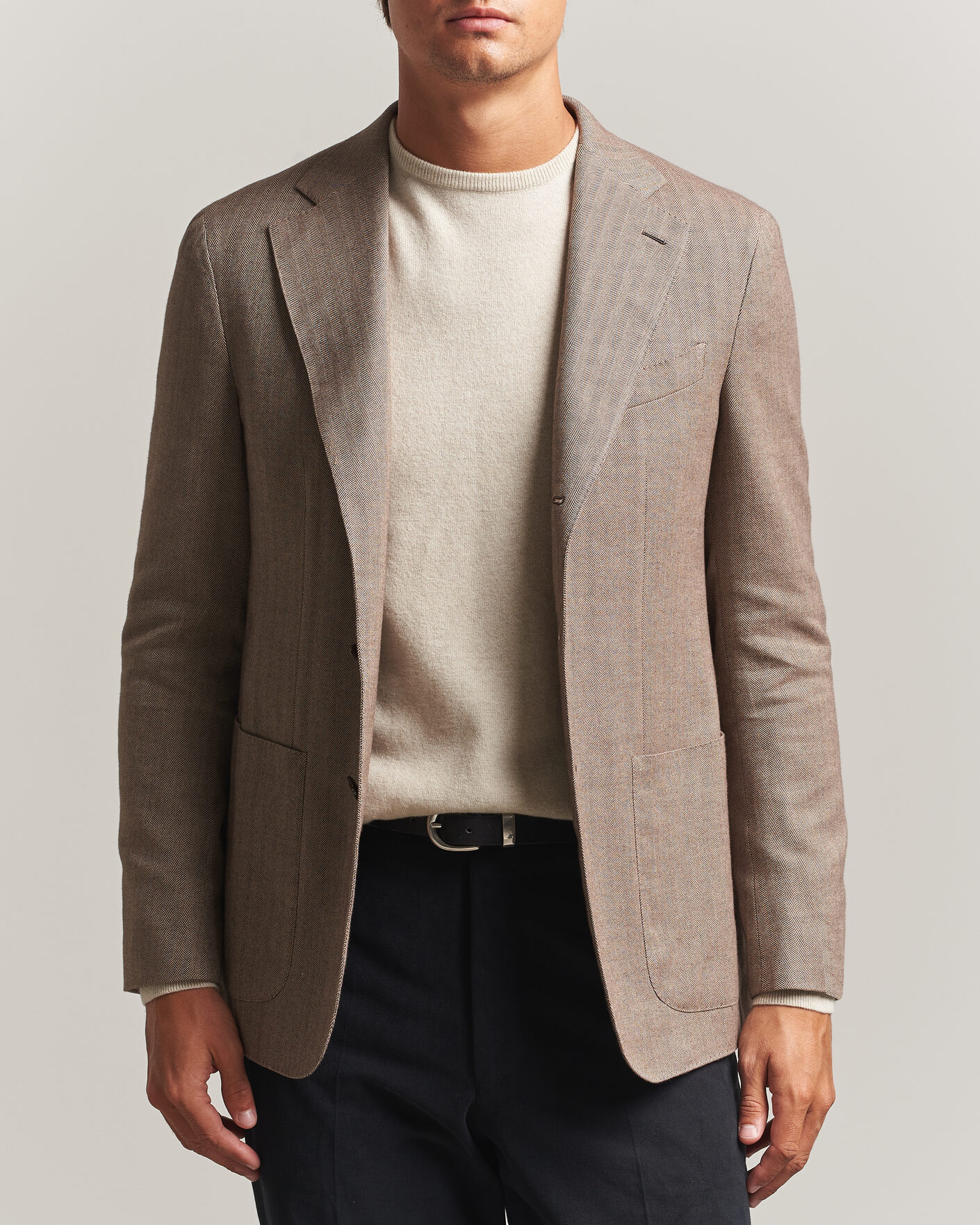 Men | Blazers | Caruso | Aida Herringbone Cotton Flannel Blazer Beige