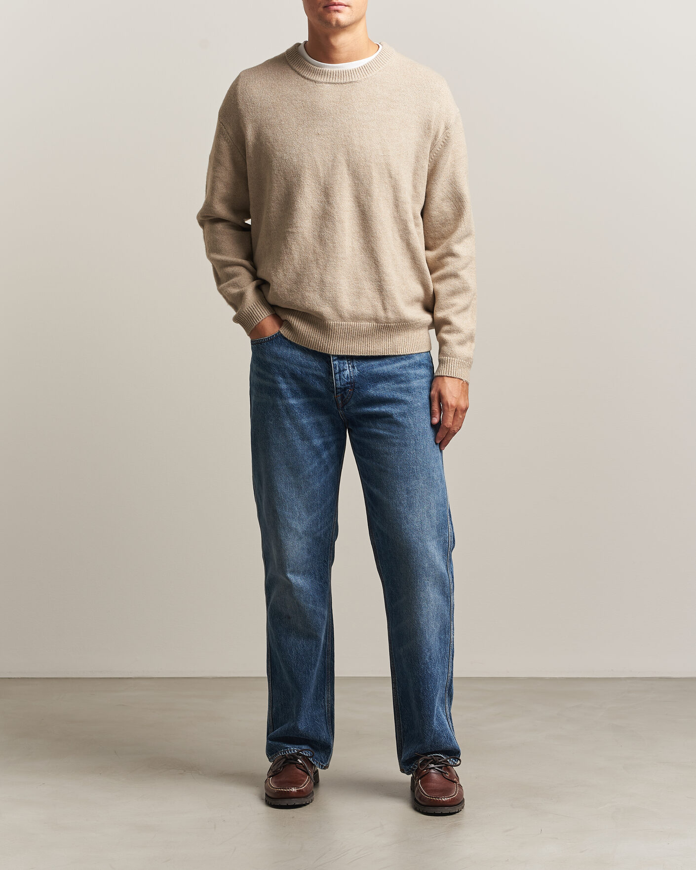 Men | Sweaters & Knitwear | KnowledgeCotton Apparel | Knitted Crewneck Feather Grey