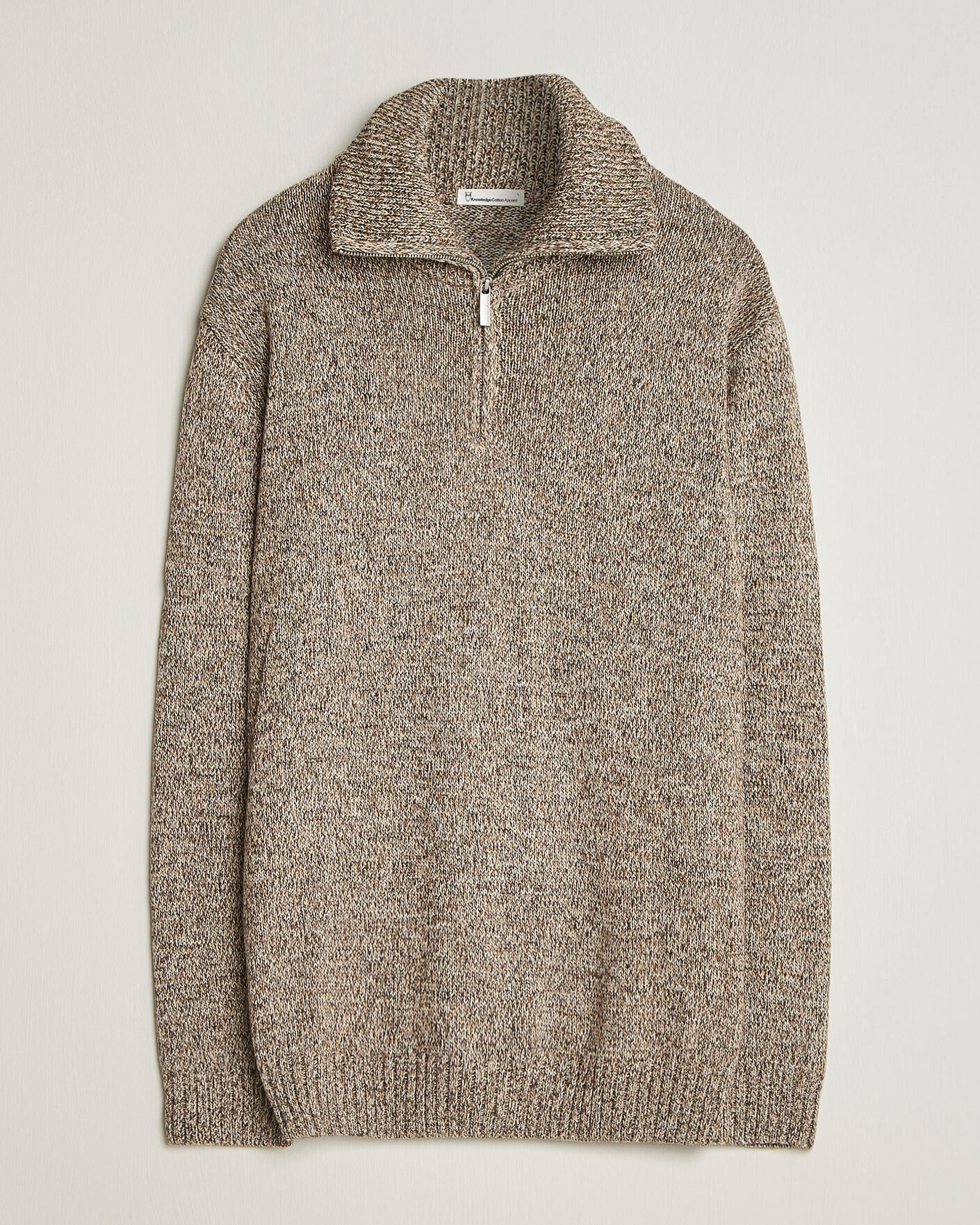 Men | Sweaters & Knitwear | KnowledgeCotton Apparel | Heavy Knitted Half Zip Brown