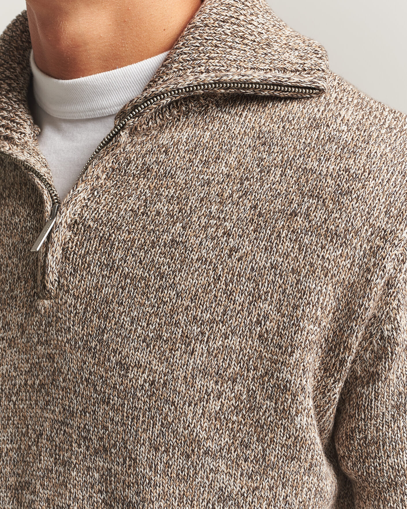 Men | Sweaters & Knitwear | KnowledgeCotton Apparel | Heavy Knitted Half Zip Brown