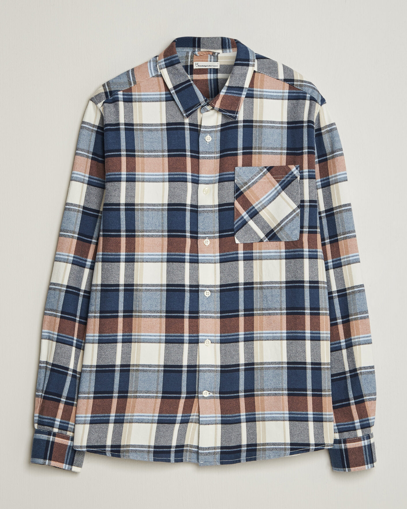 Men | Shirts | KnowledgeCotton Apparel | Regular Fit Check Melange Flannel Shirt Navy