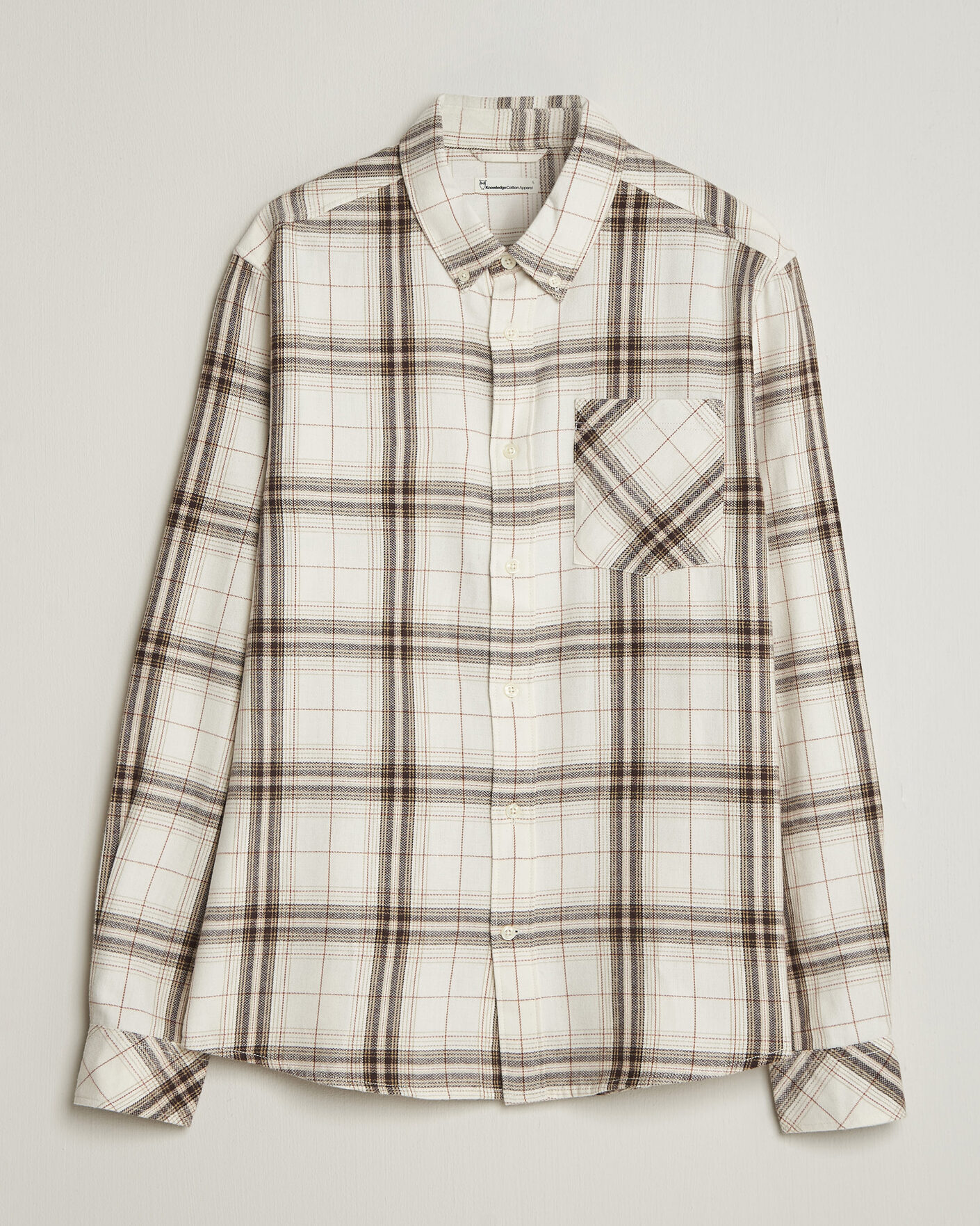 Men | Shirts | KnowledgeCotton Apparel | Regular Fit Check Melange Flannel Shirt Cream