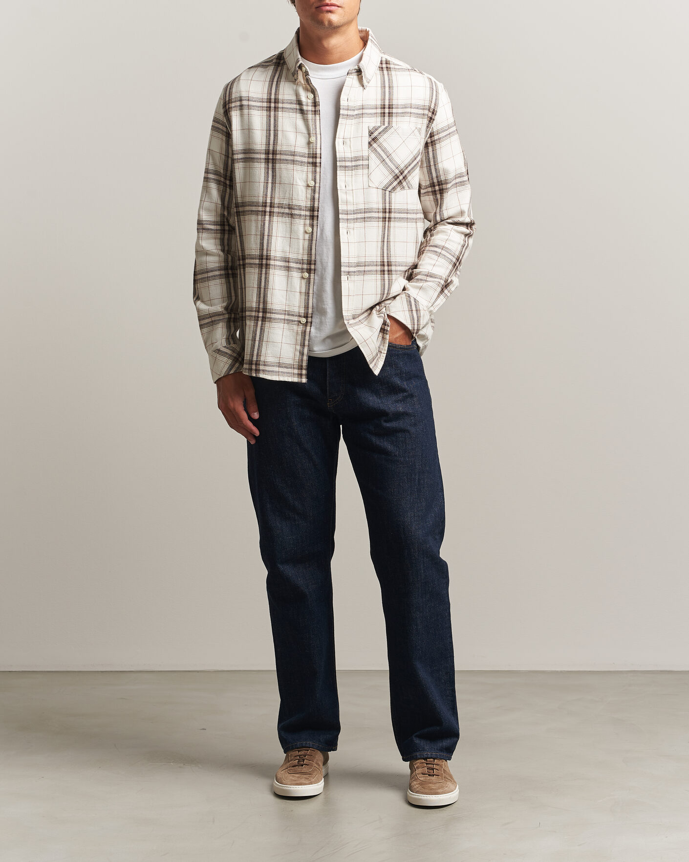 Men | Shirts | KnowledgeCotton Apparel | Regular Fit Check Melange Flannel Shirt Cream