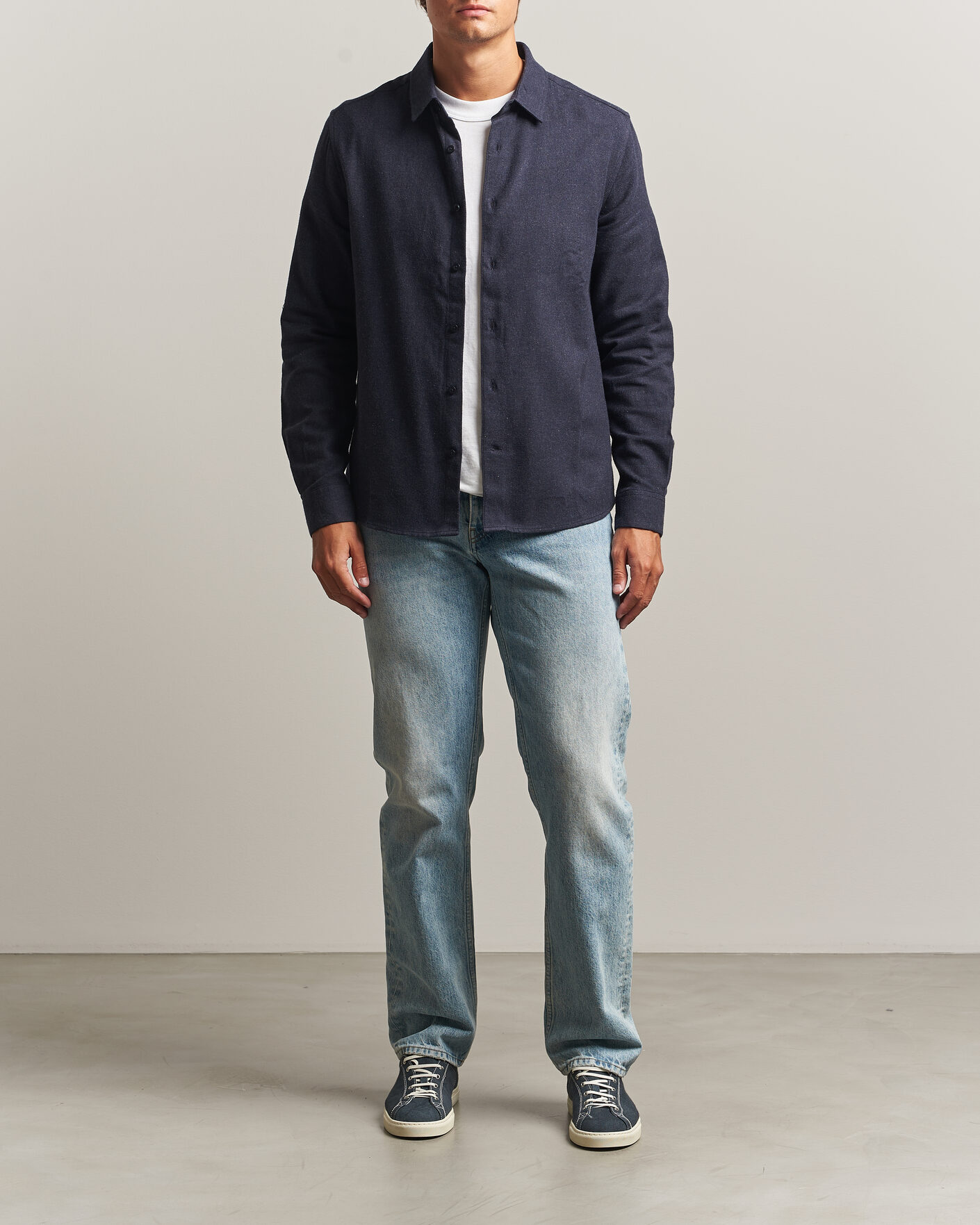 Men | Shirts | KnowledgeCotton Apparel | Regular Fit Melange Flannel Shirt Navy
