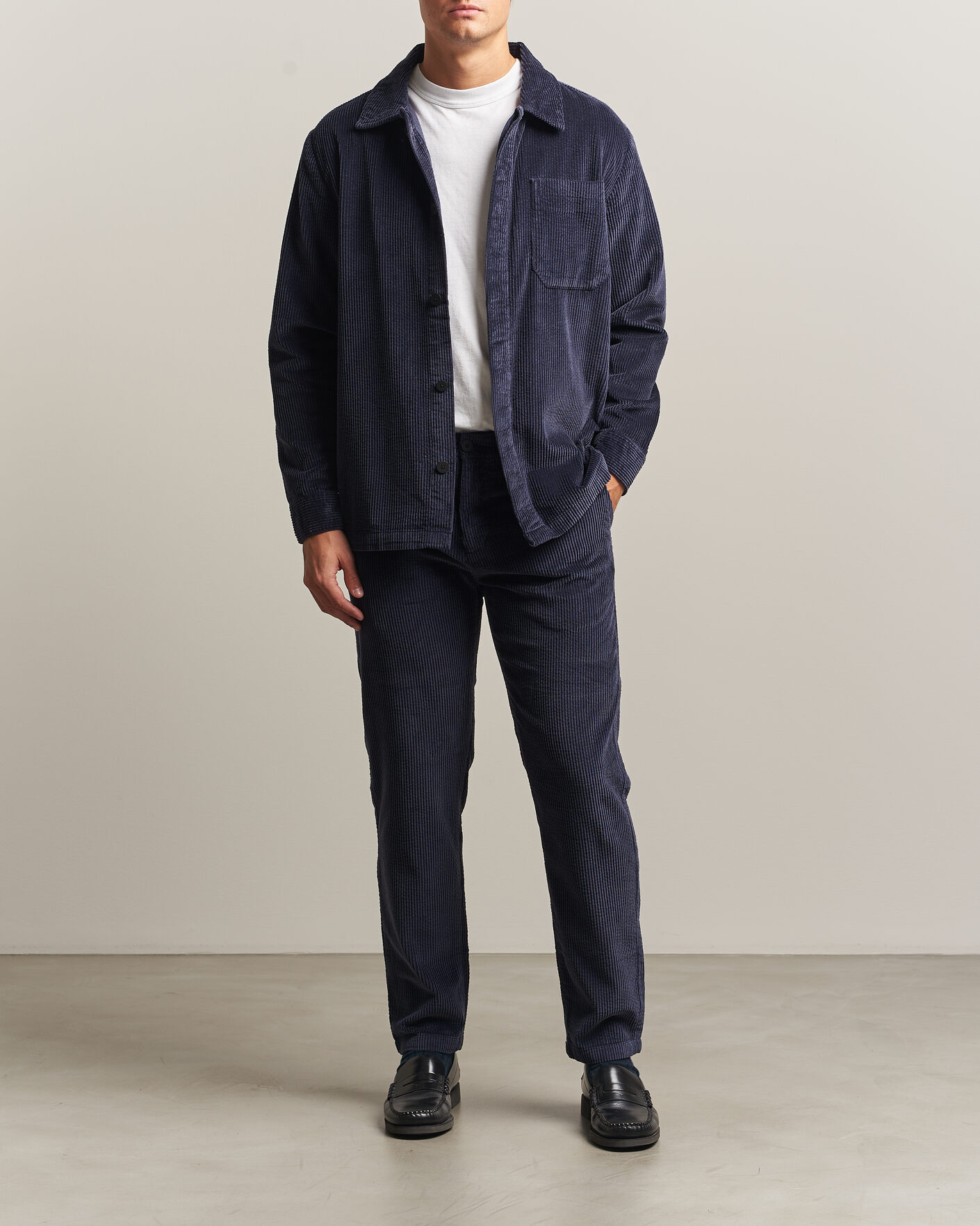 Men | Shirts | KnowledgeCotton Apparel | Cotton Corduroy Overshirt Night Sky