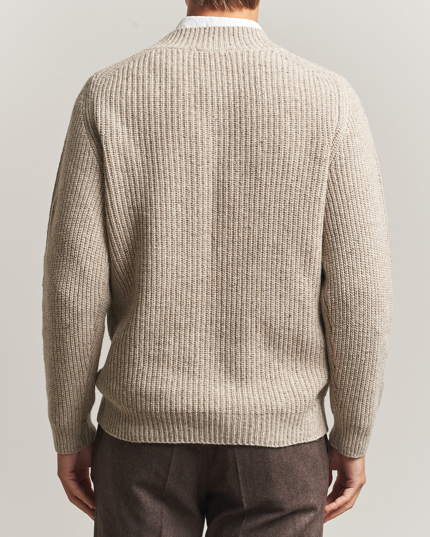 Men | Sweaters & Knitwear | Morgano | Fisherman Ribb Donegal Knitted V-Neck Beige